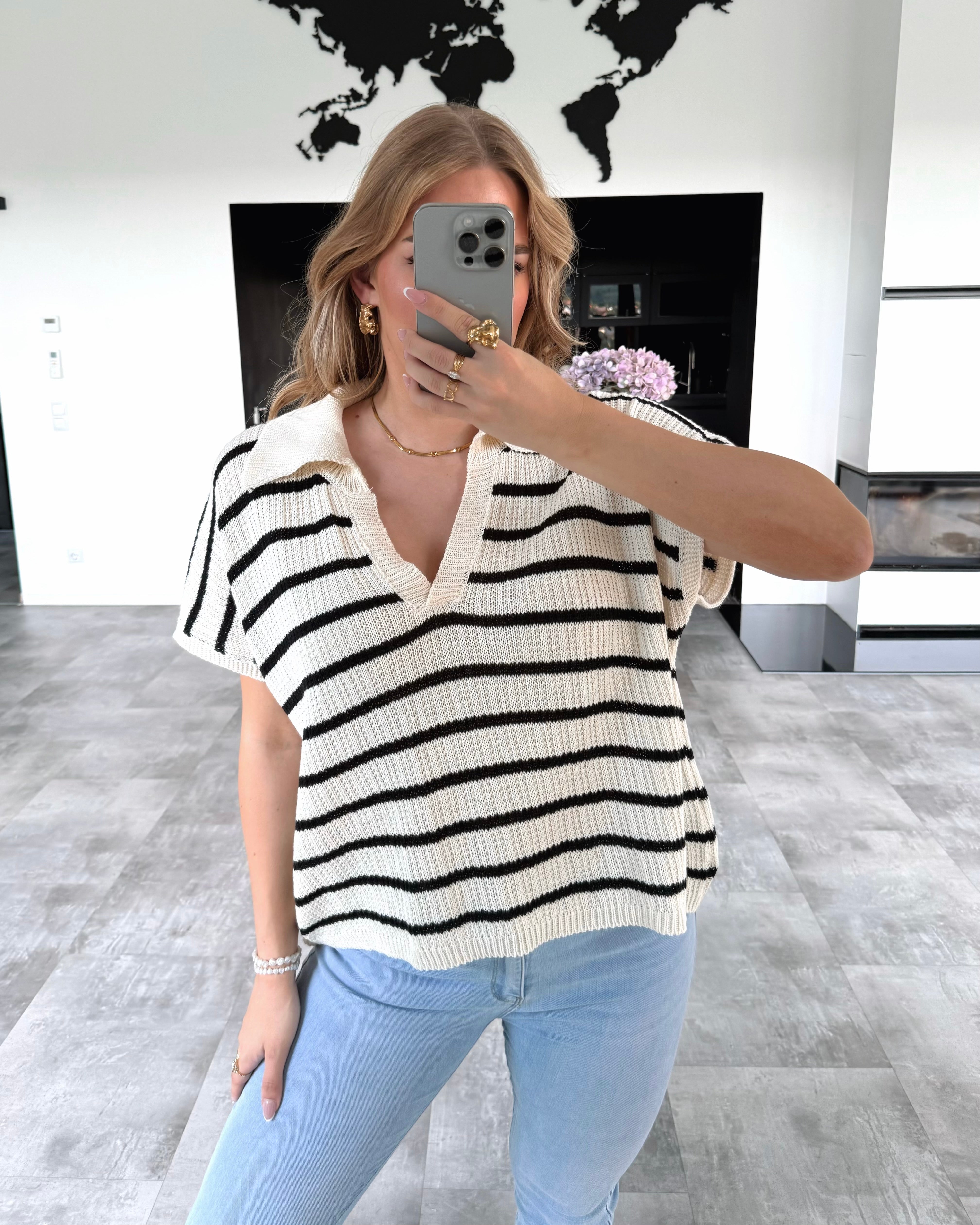 Häkelshirt "Sally" Beige-Schwarz