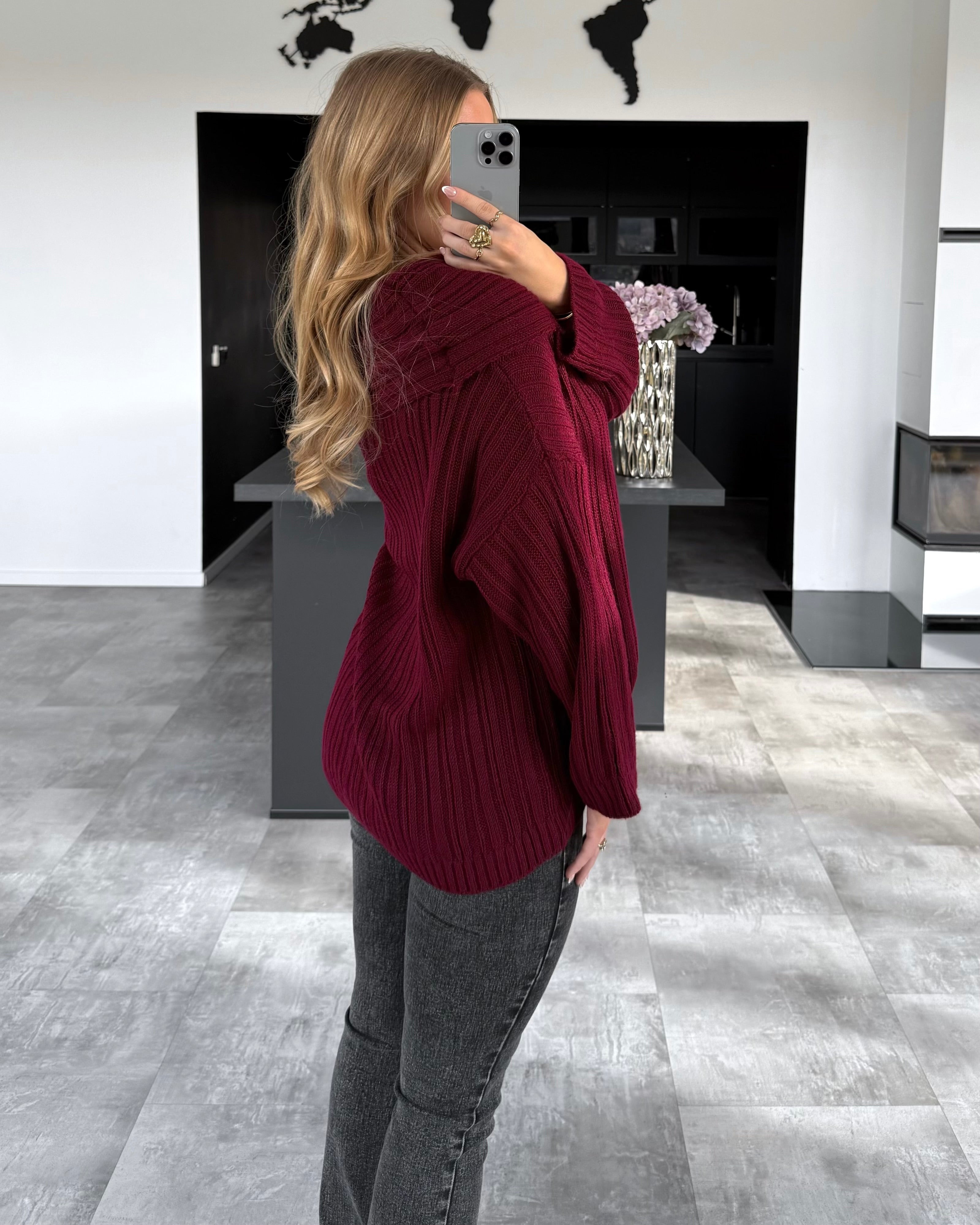 Off-Shoulder Strickpullover "Ivy“ Bordeaux