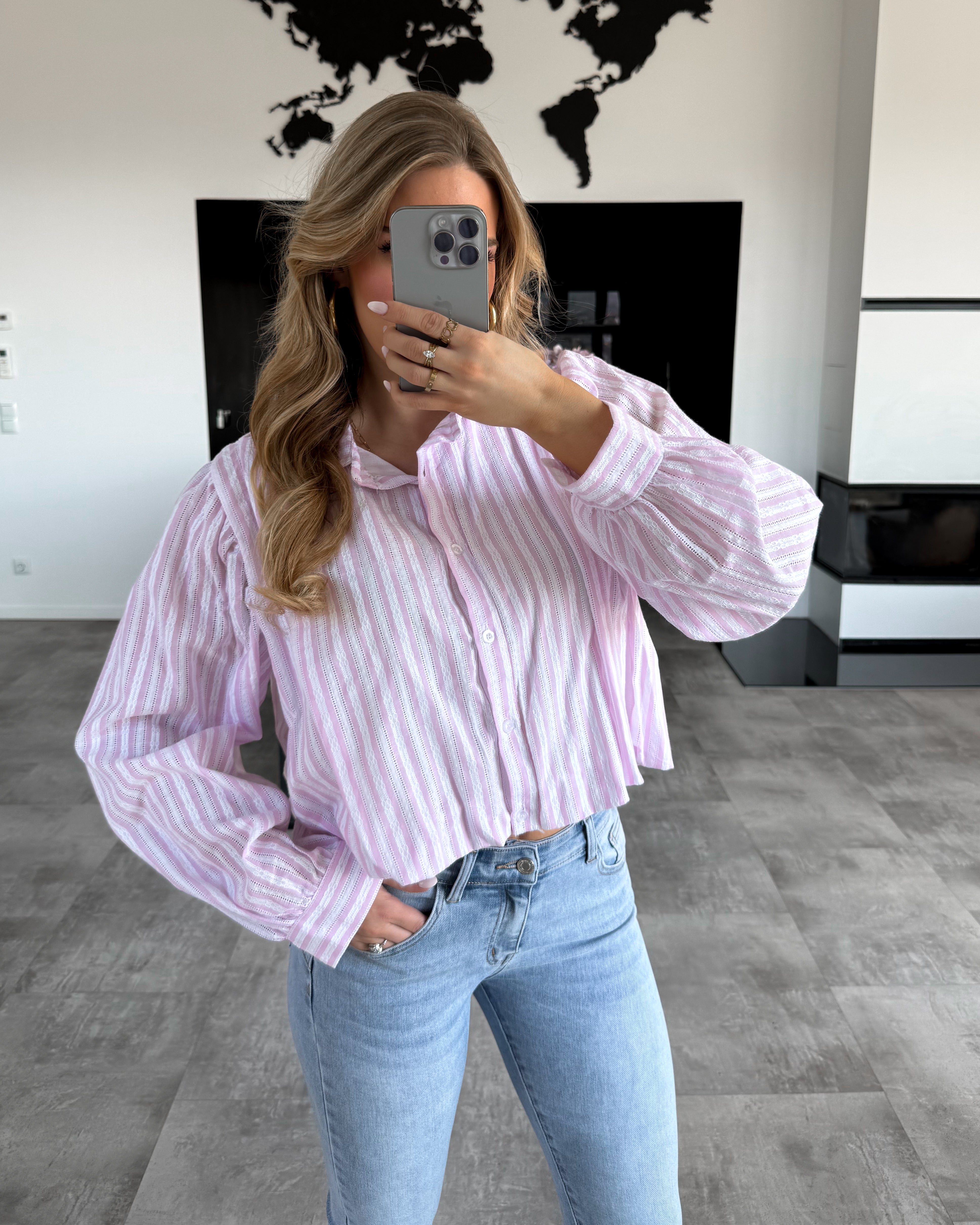 Bluse "Lainey" Weiß-Rosa