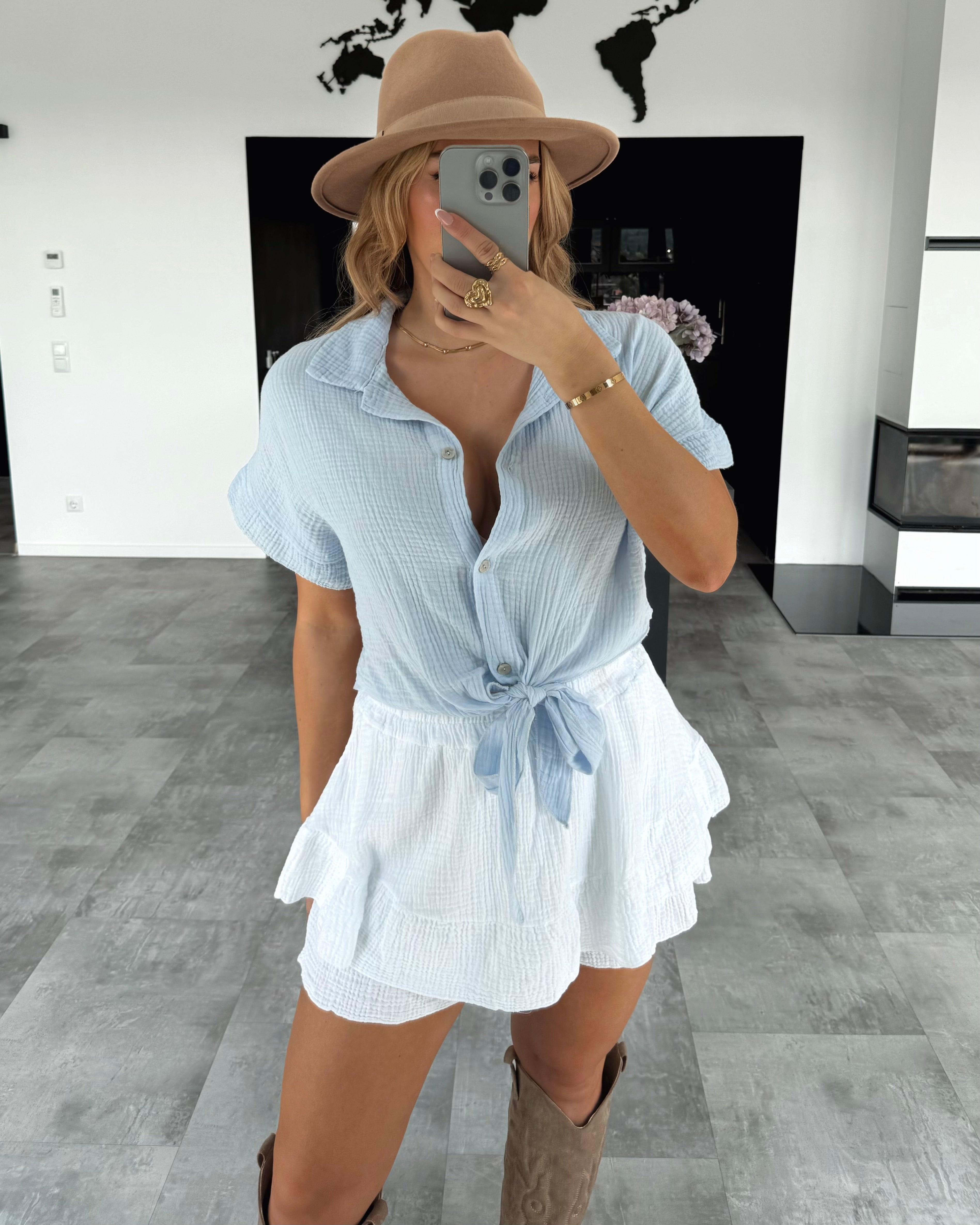 Musselin Knotenshirt "Lia" Hellblau