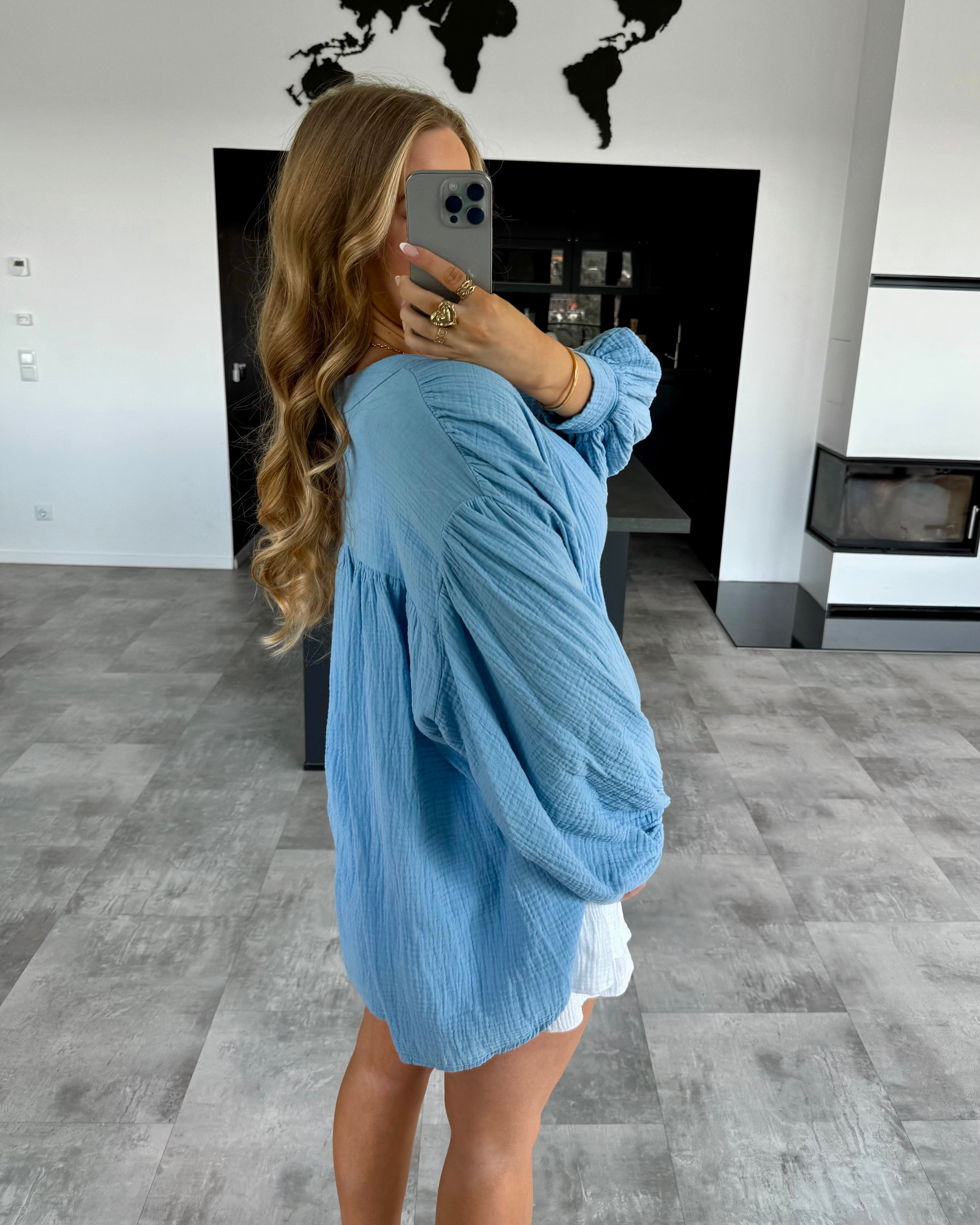 Musselin Bluse "Clara" Midi Hellblau