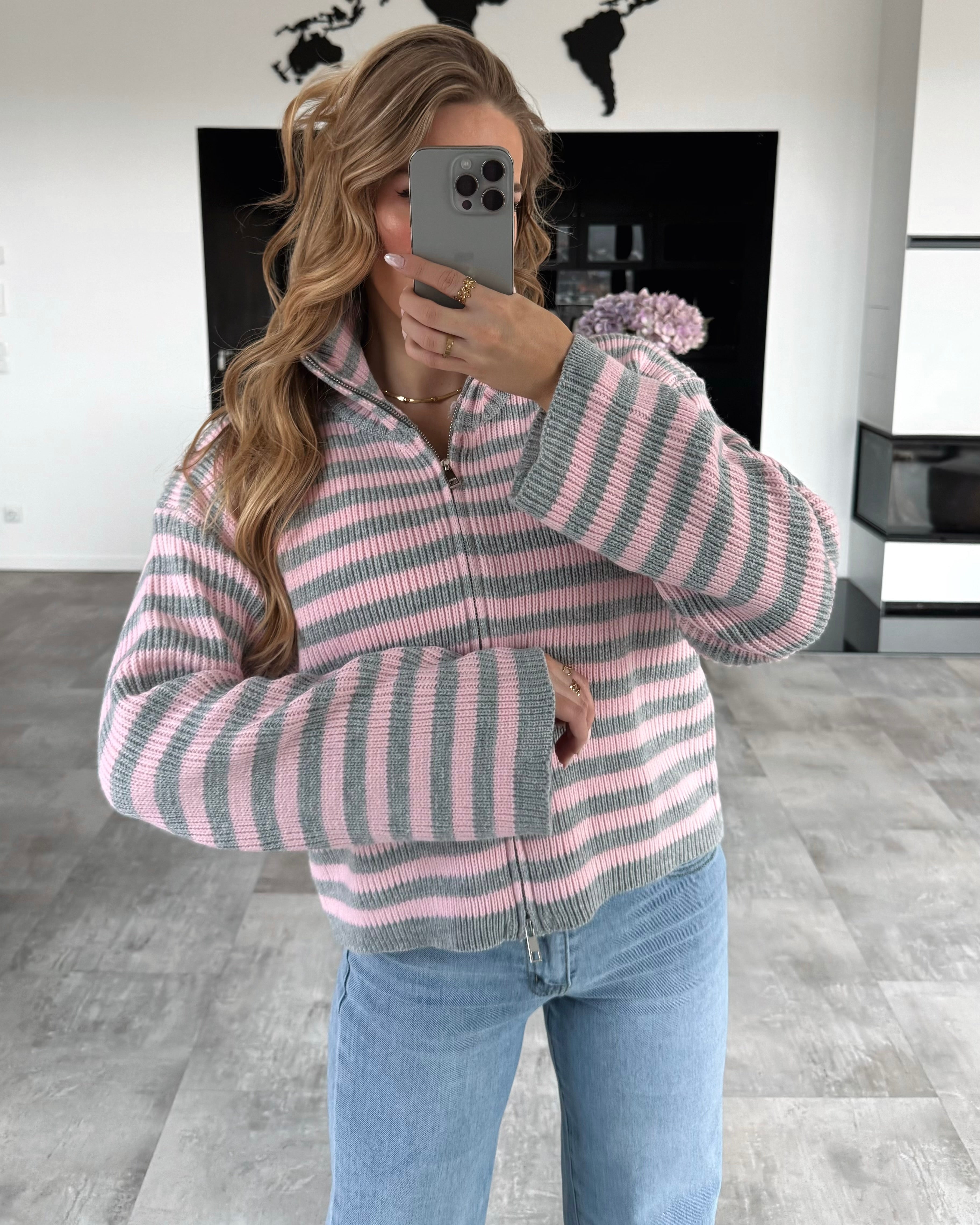 Zipper Strickjacke "June" Rosa-Grau