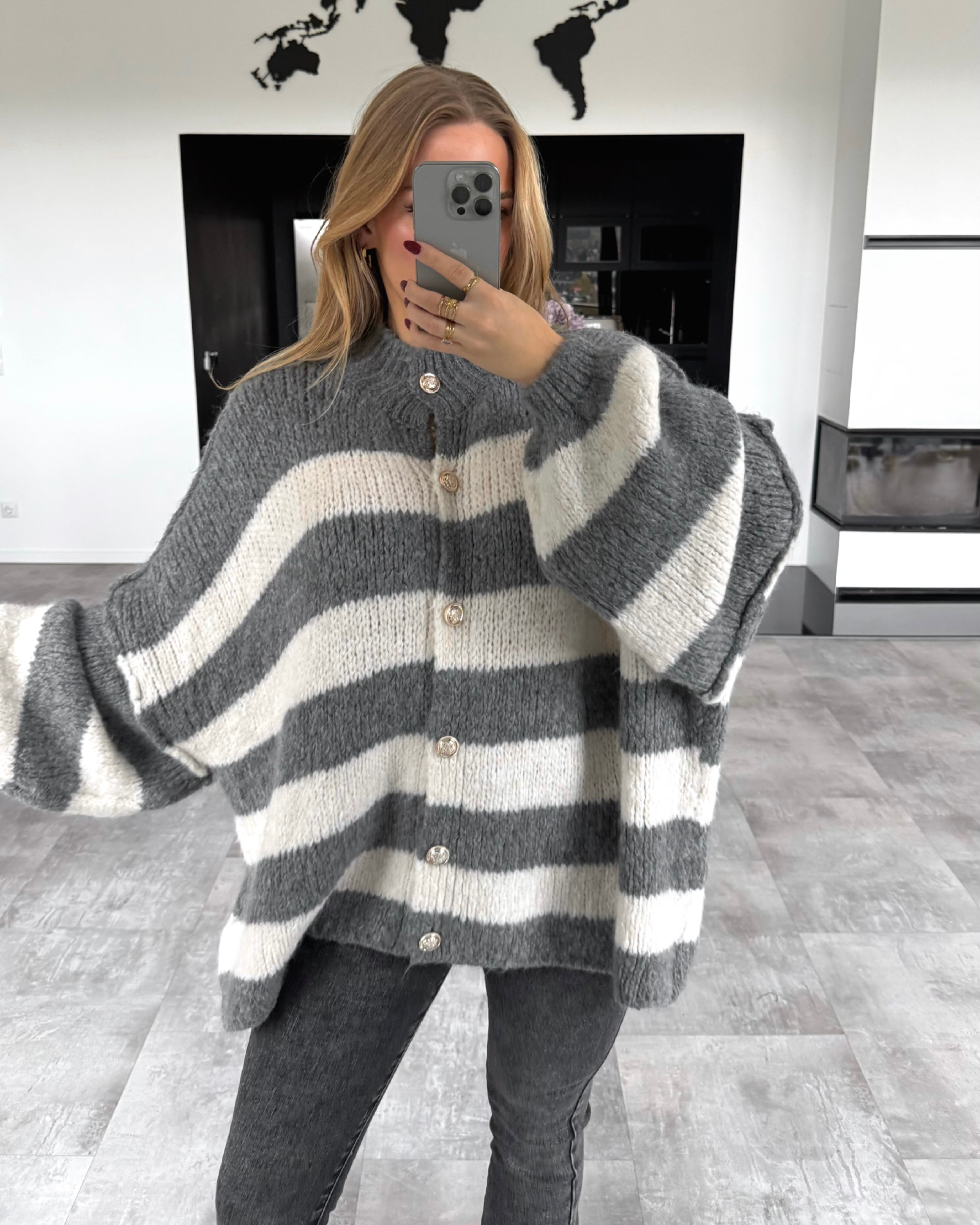 Cardigan "Cece" Grau-Ecru