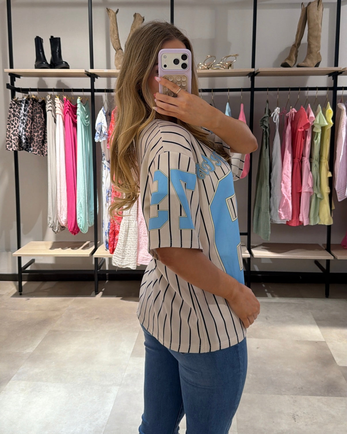 T-Shirt "LA" Beige-Blau