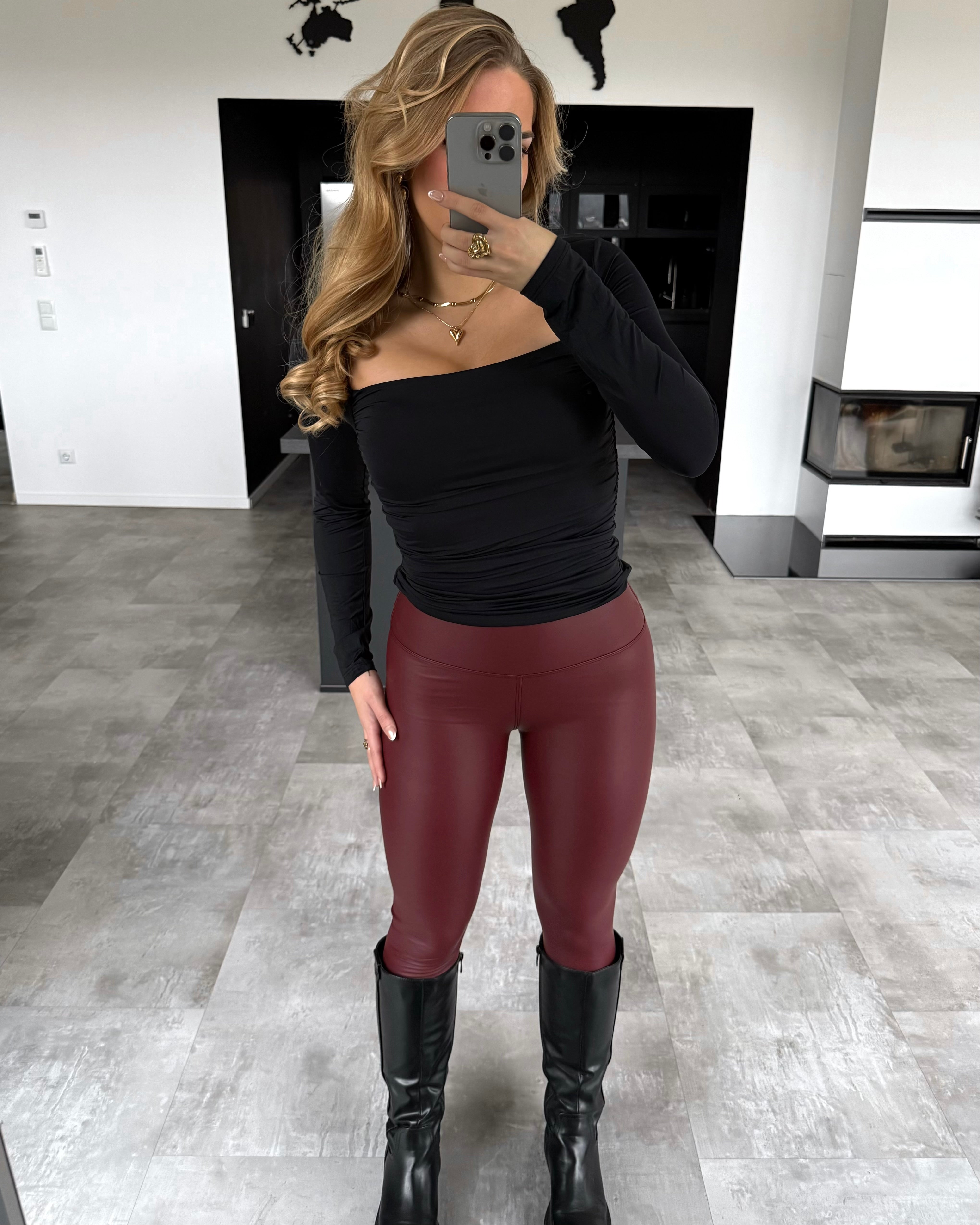 Lederleggings Gefüttert Burgunder