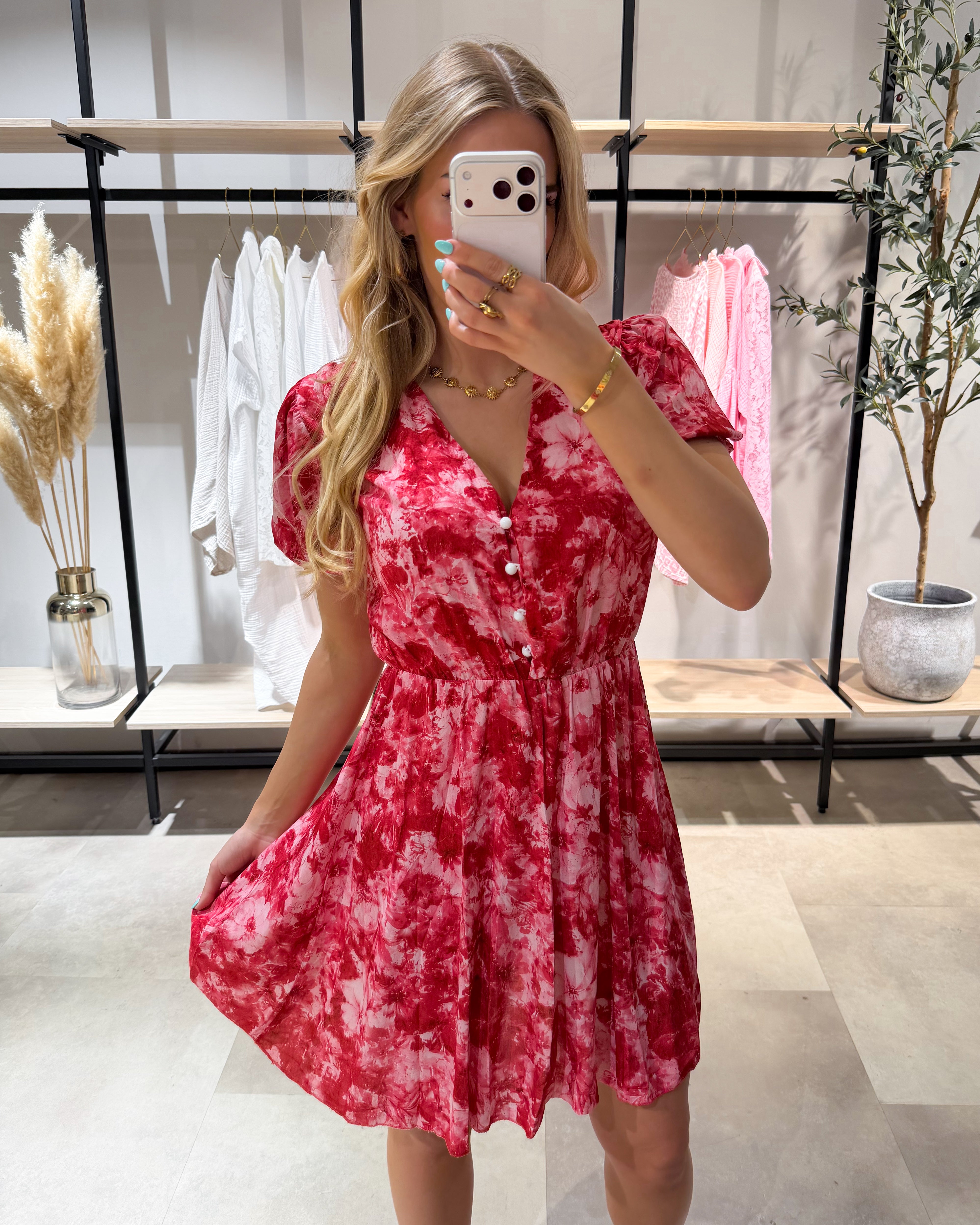 Kurzes Kleid “Aria” Floral Rot