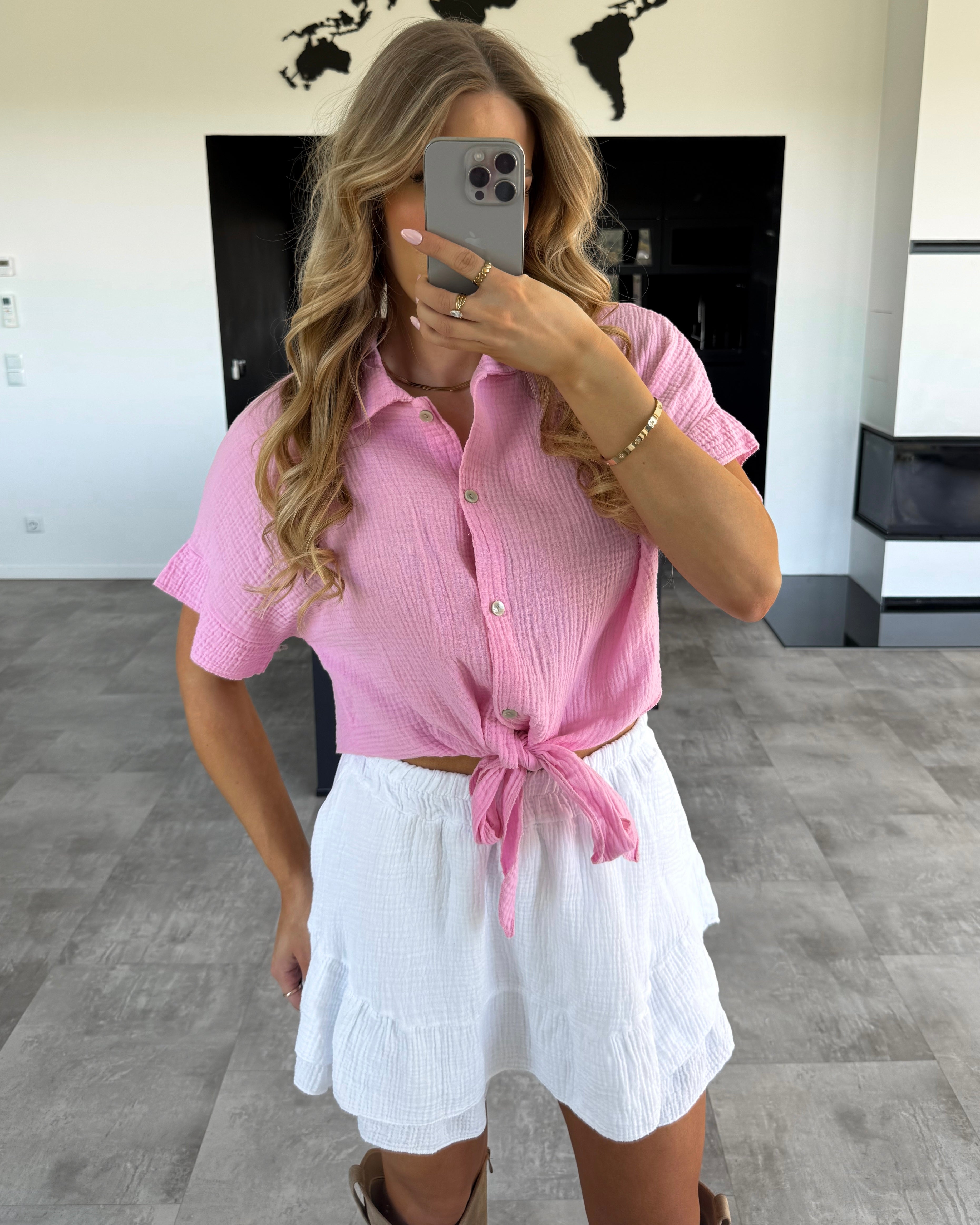 Musselin Knotenshirt "Lia" Bubblegum Rosa