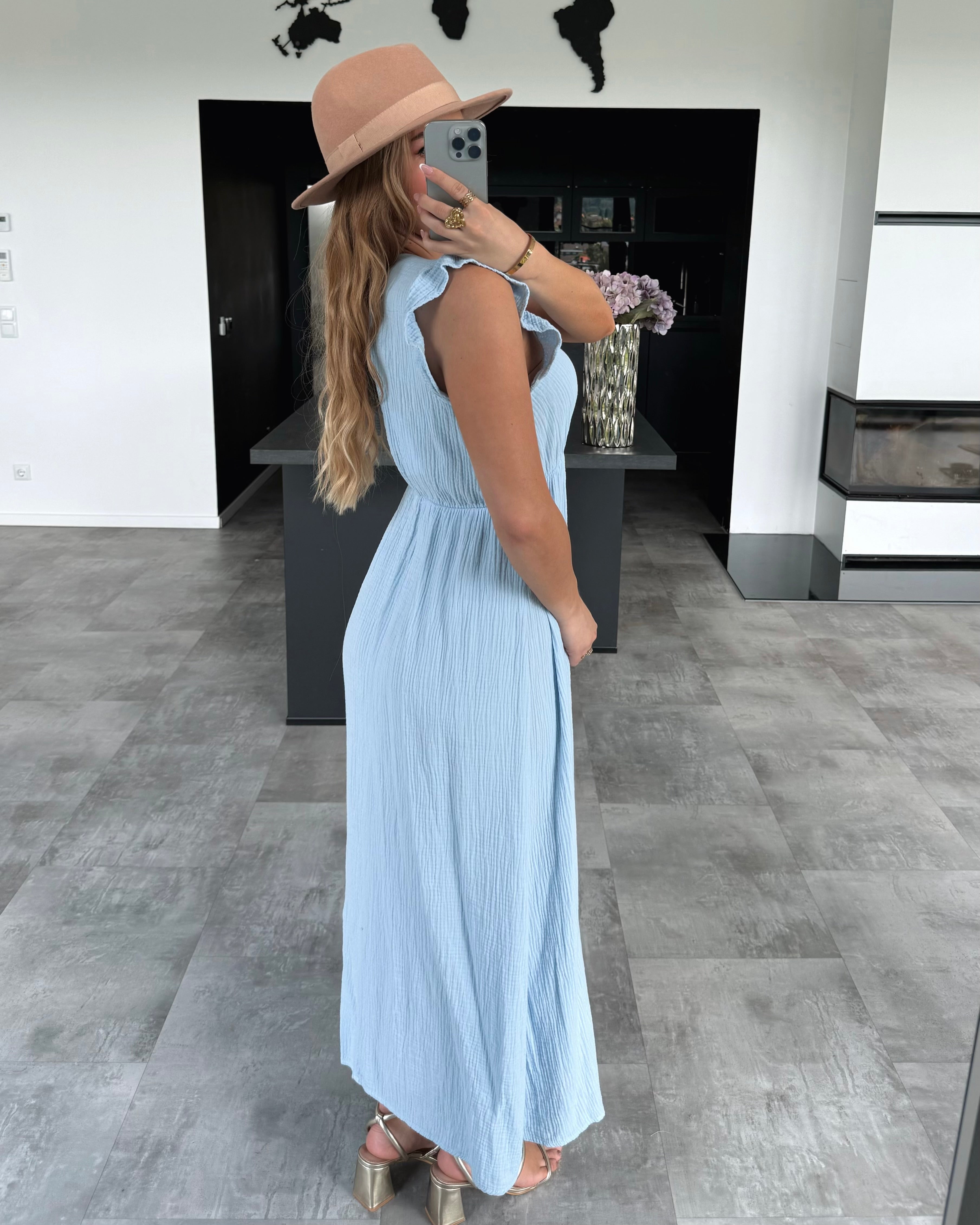 Musselin Kleid “Naya” Hellblau