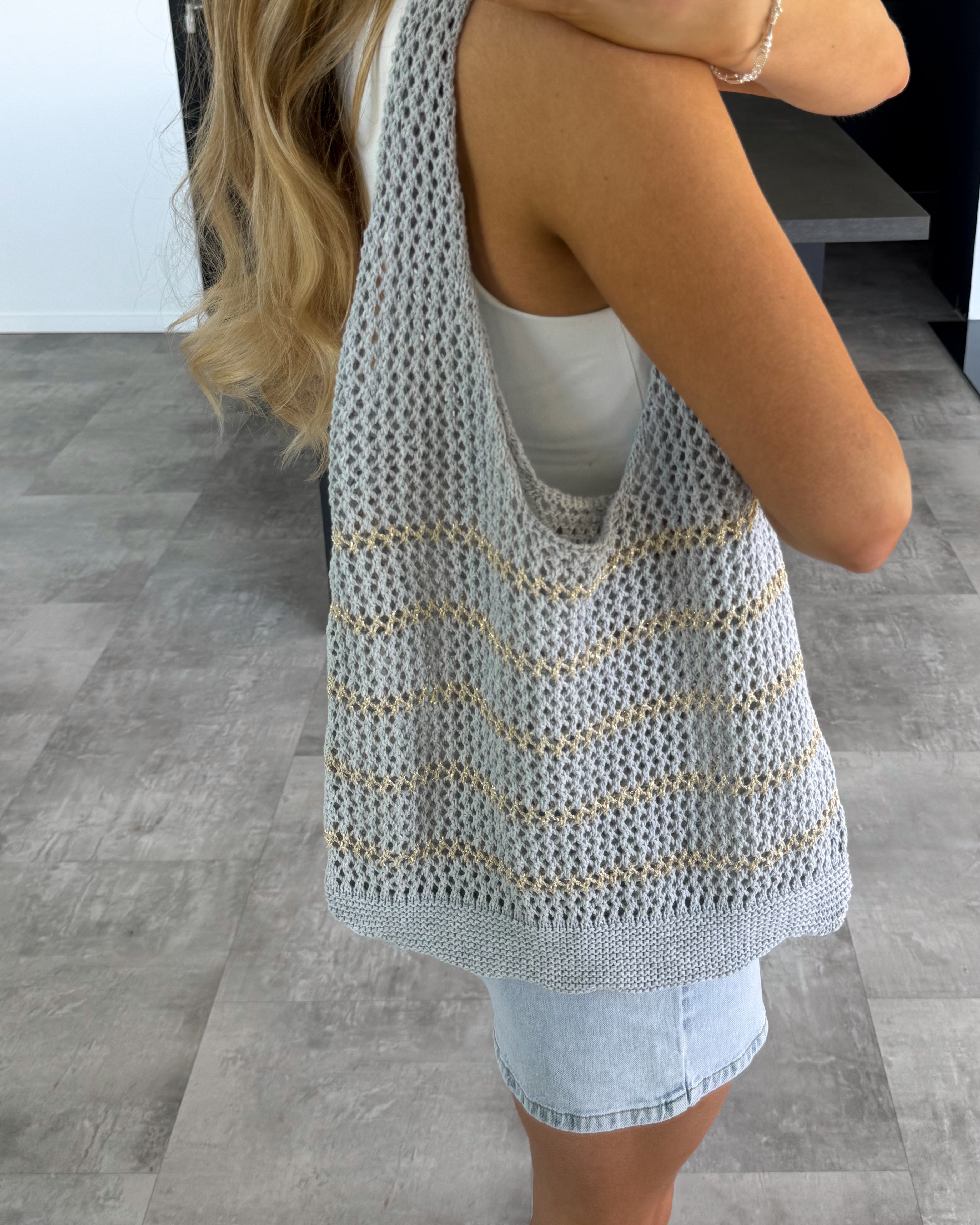 Häkel-Tasche “Beach” Hellgrau