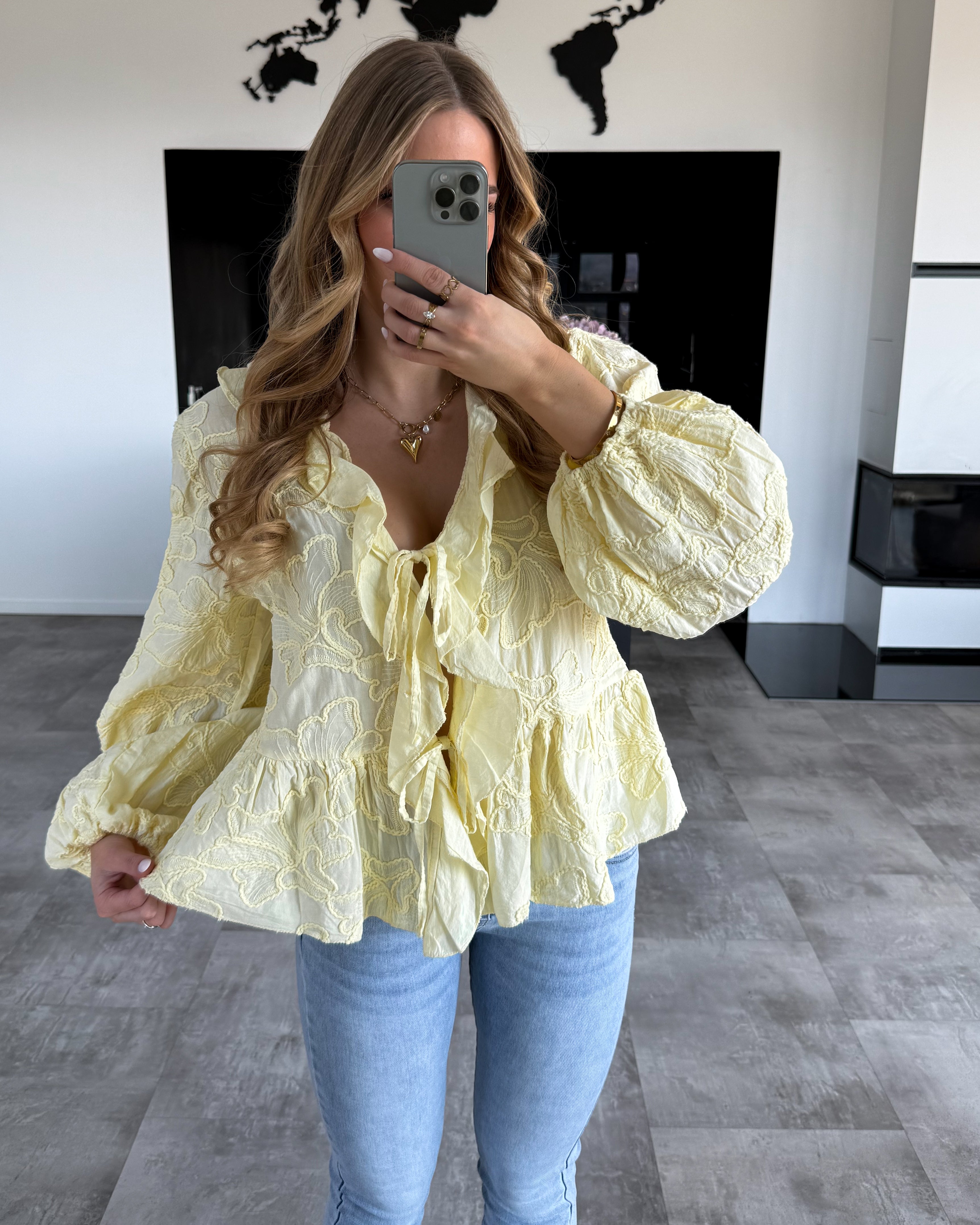 Baumwoll Knoten-Bluse "Grace" Hellgelb
