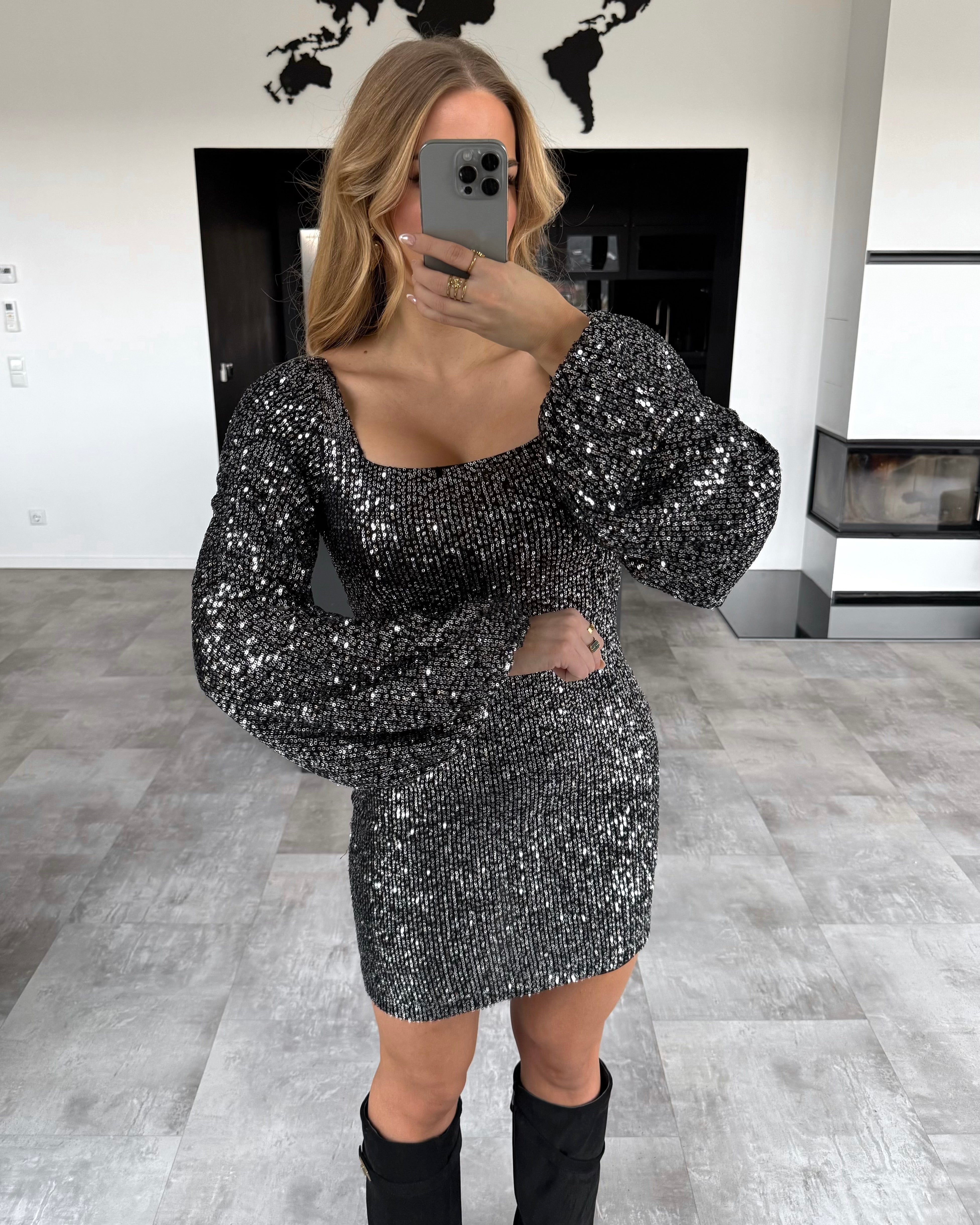 Pailletten-Kleid "Serenity" Schwarz-Silber