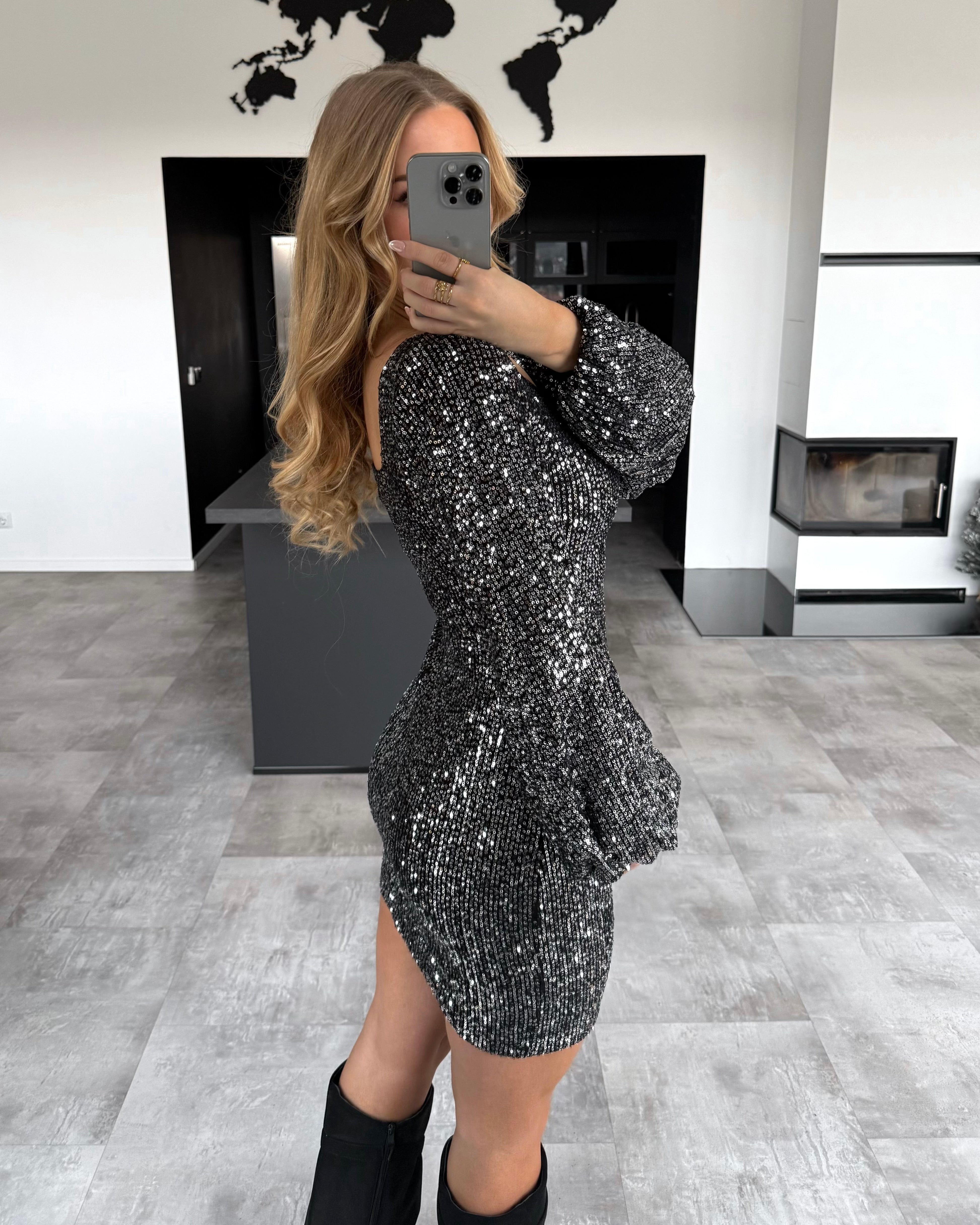 Pailletten-Kleid "Serenity" Schwarz-Silber