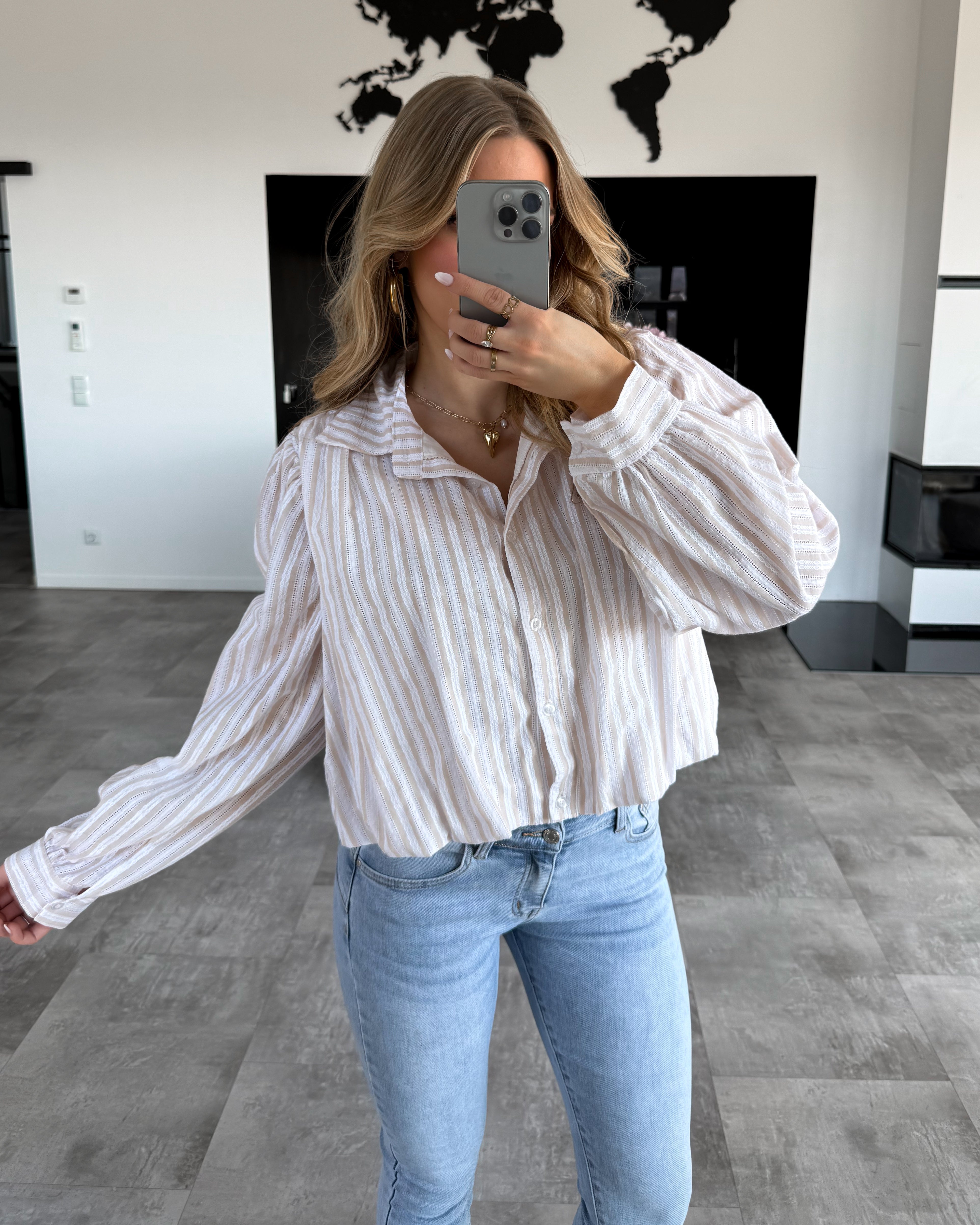 Bluse "Lainey" Weiß-Beige