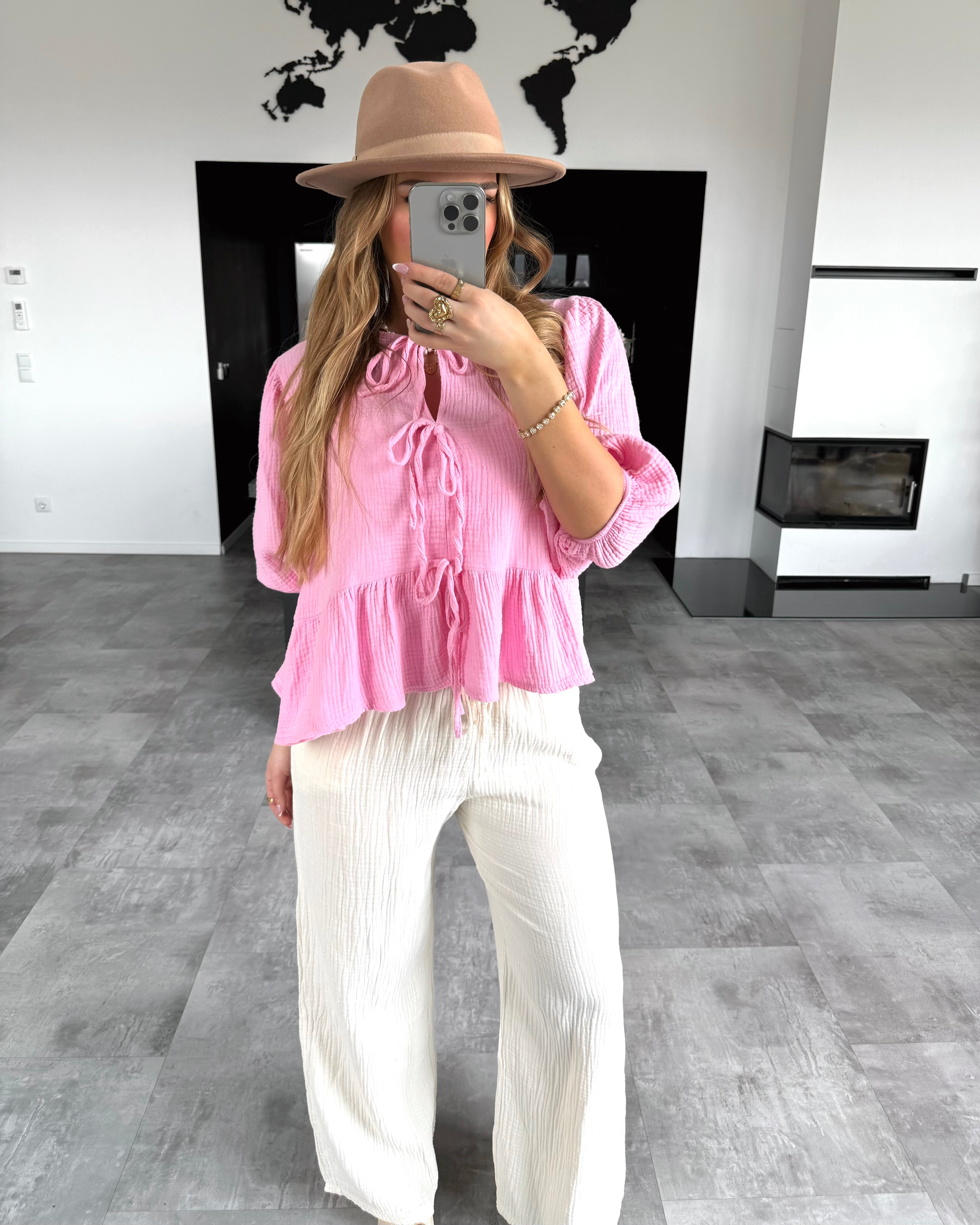 Musselin Knoten-Bluse "Leona" Bubblegum Rosa