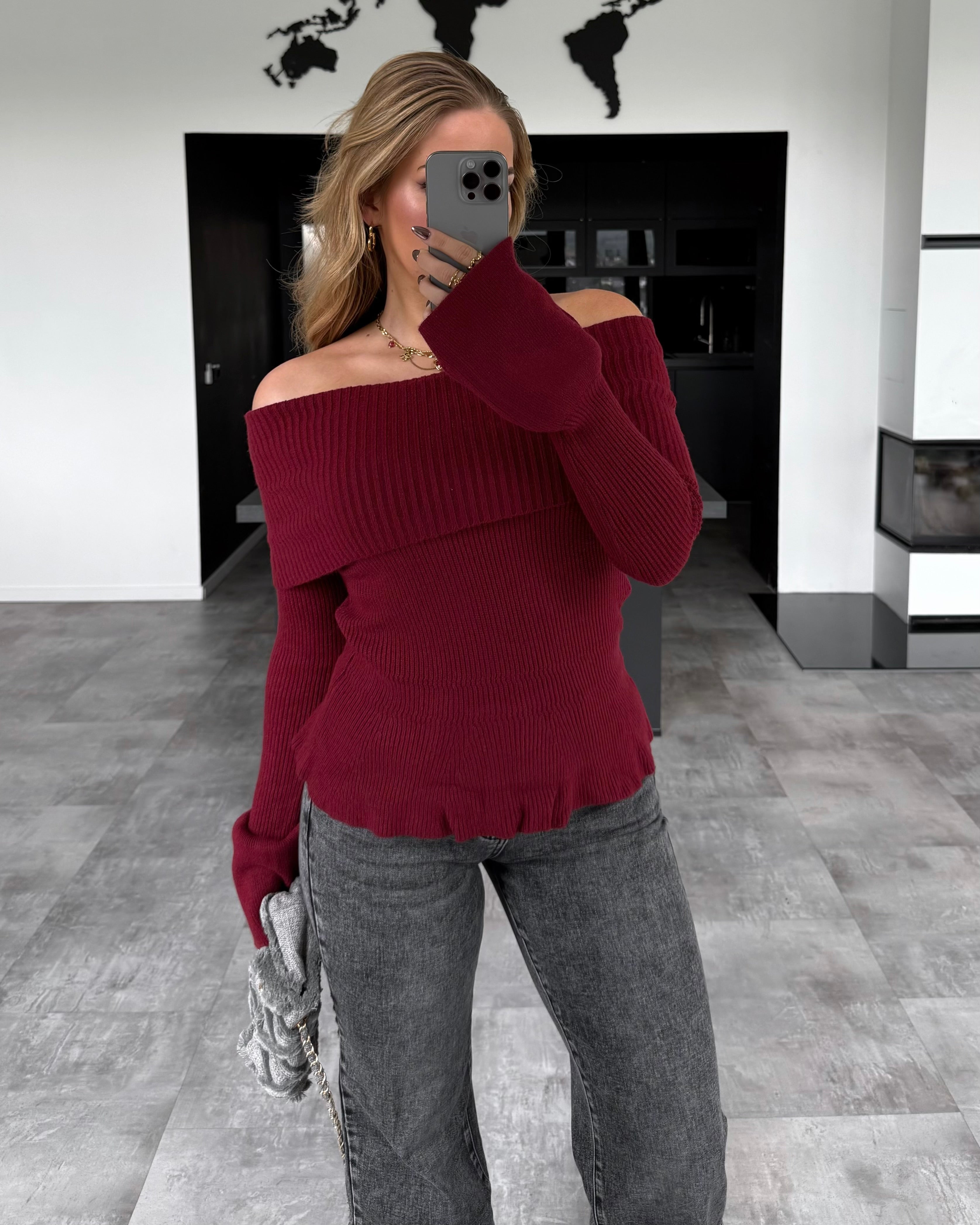 Off-Shoulder Pullover „Leighton“ Burgunder