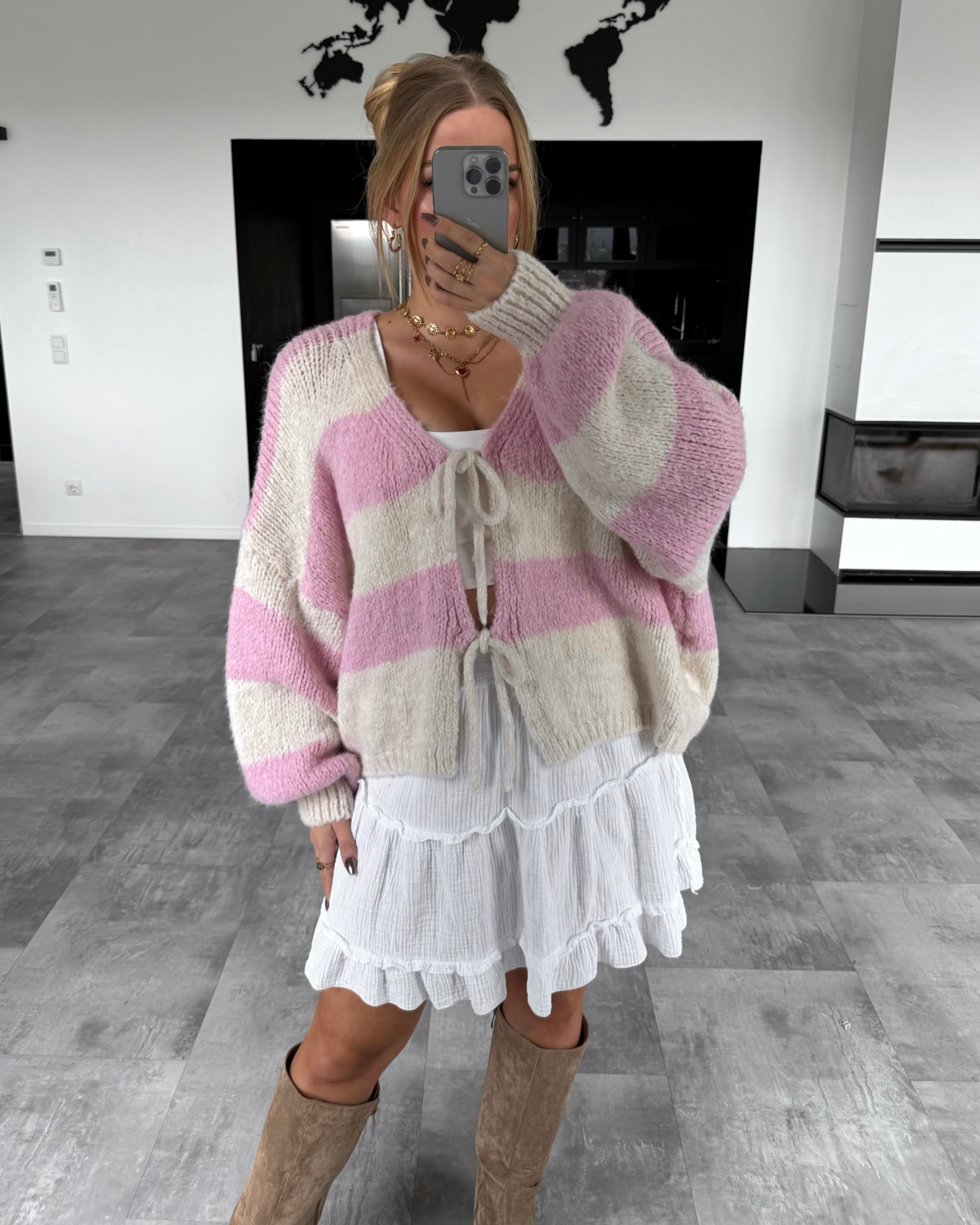 Knoten-Cardigan "Jolly" Rosa-Ecru