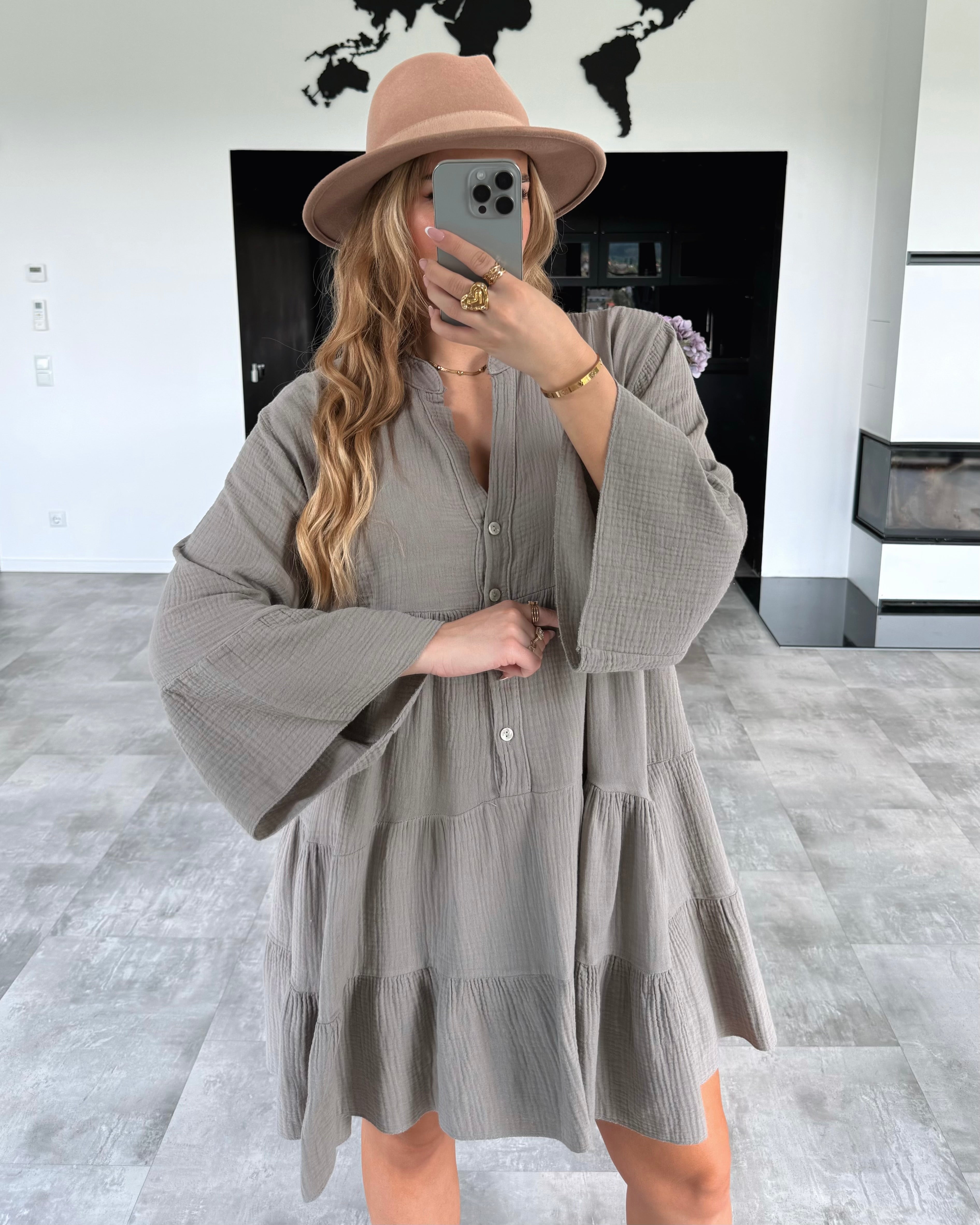 Musselin Kleid „Sofia“ Taupe