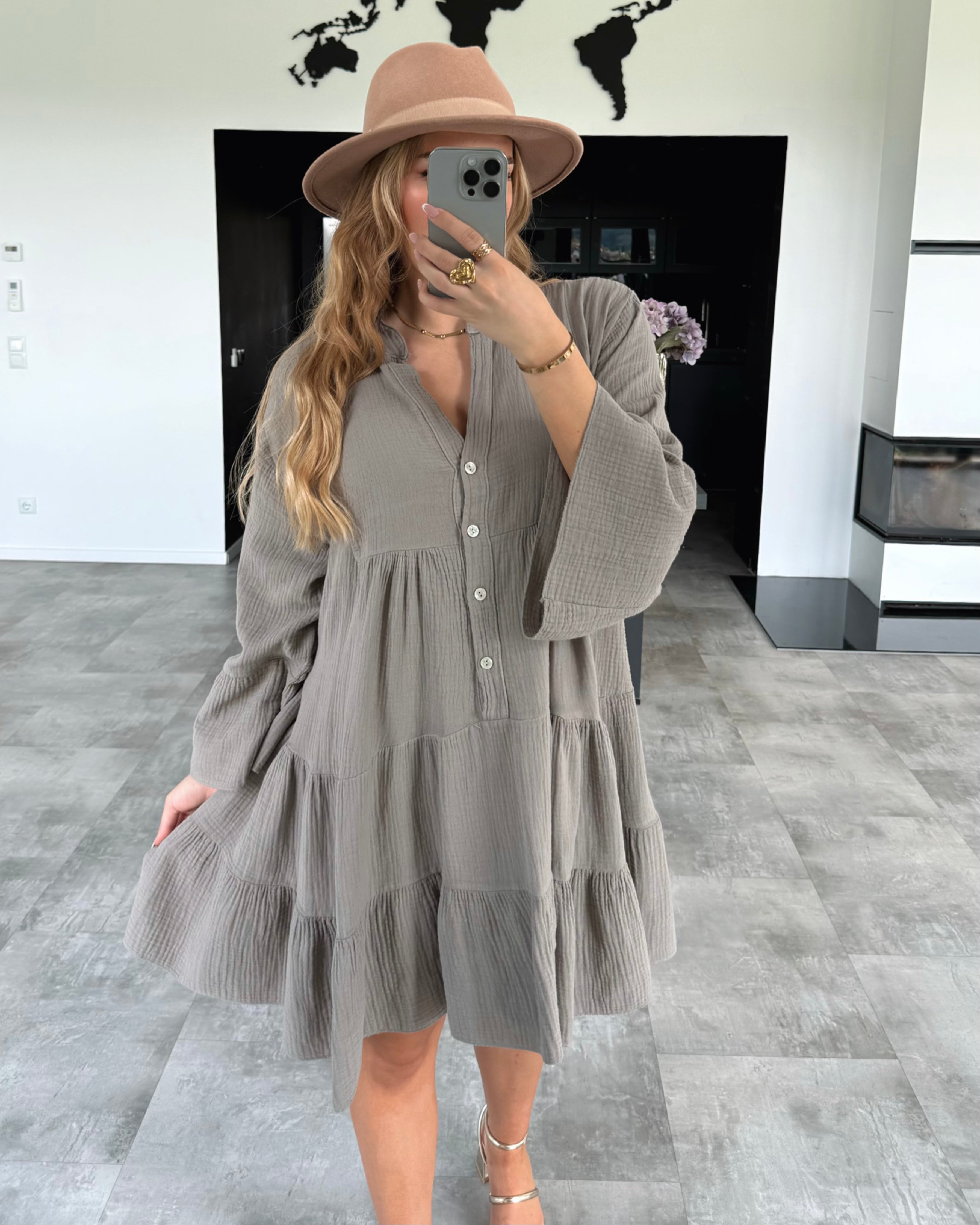 Musselin Kleid „Sofia“ Taupe