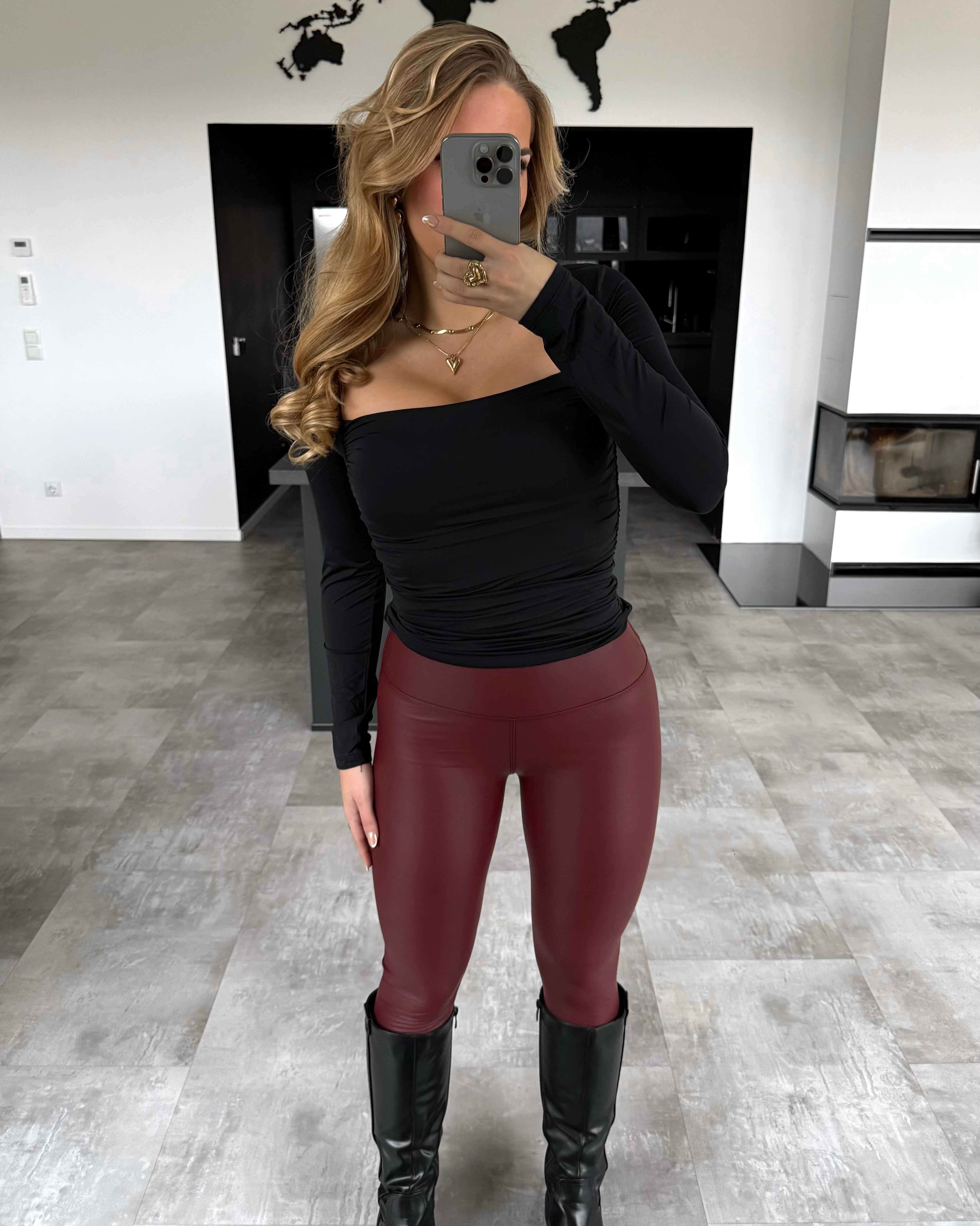 Lederleggings Gefüttert Burgunder