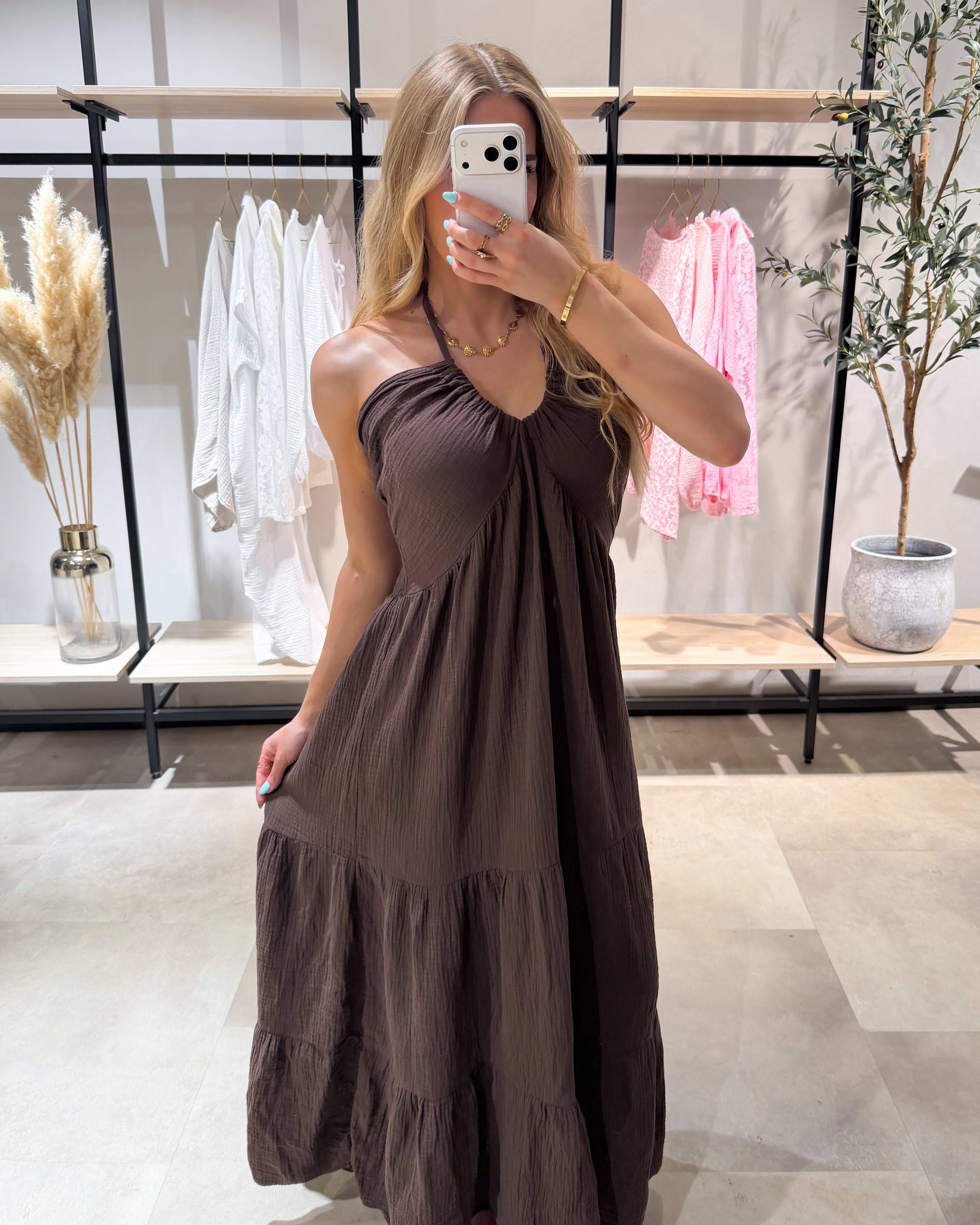 Musselin Maxikleid “Cara“ Chocolate