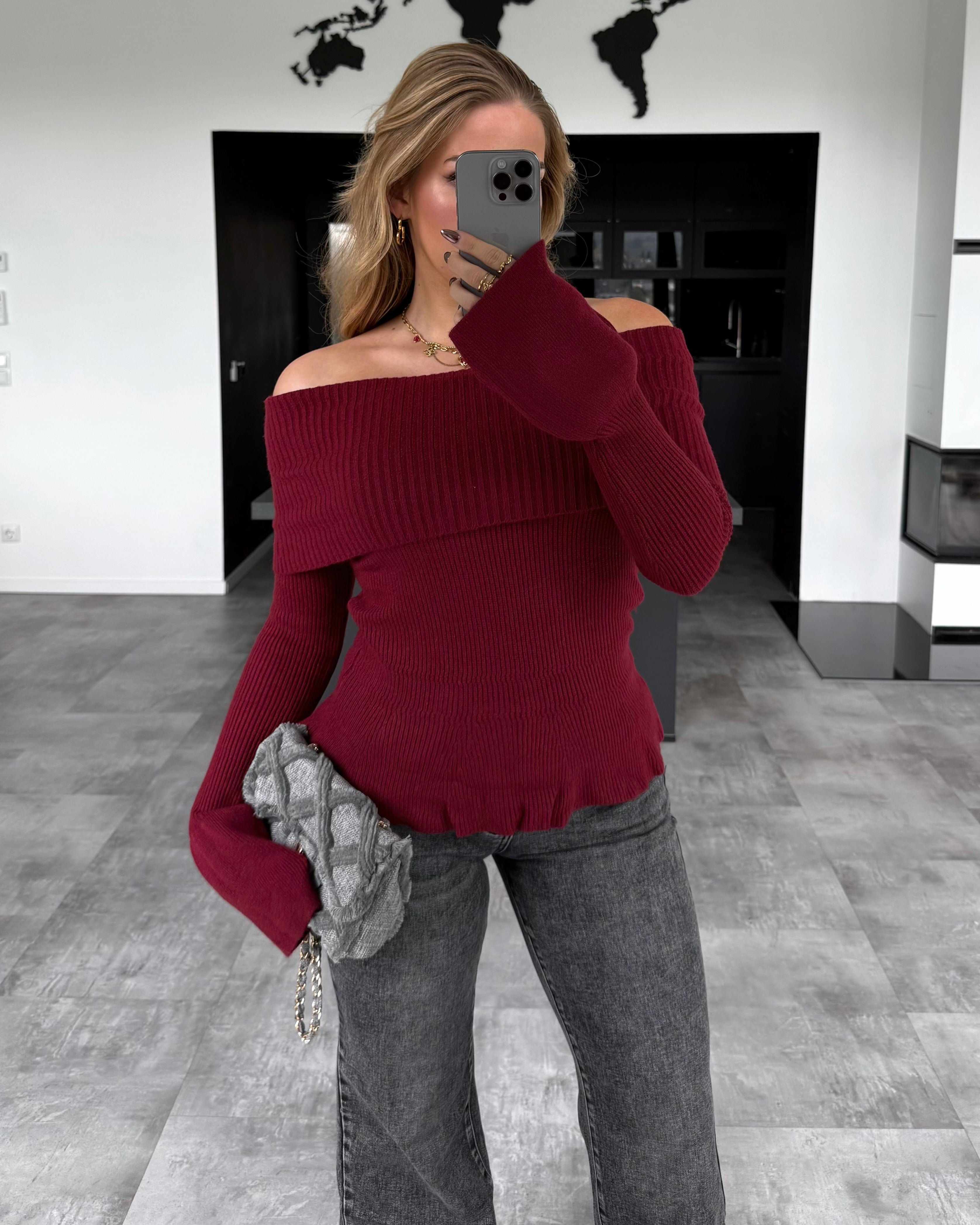Off-Shoulder Pullover „Leighton“ Burgunder