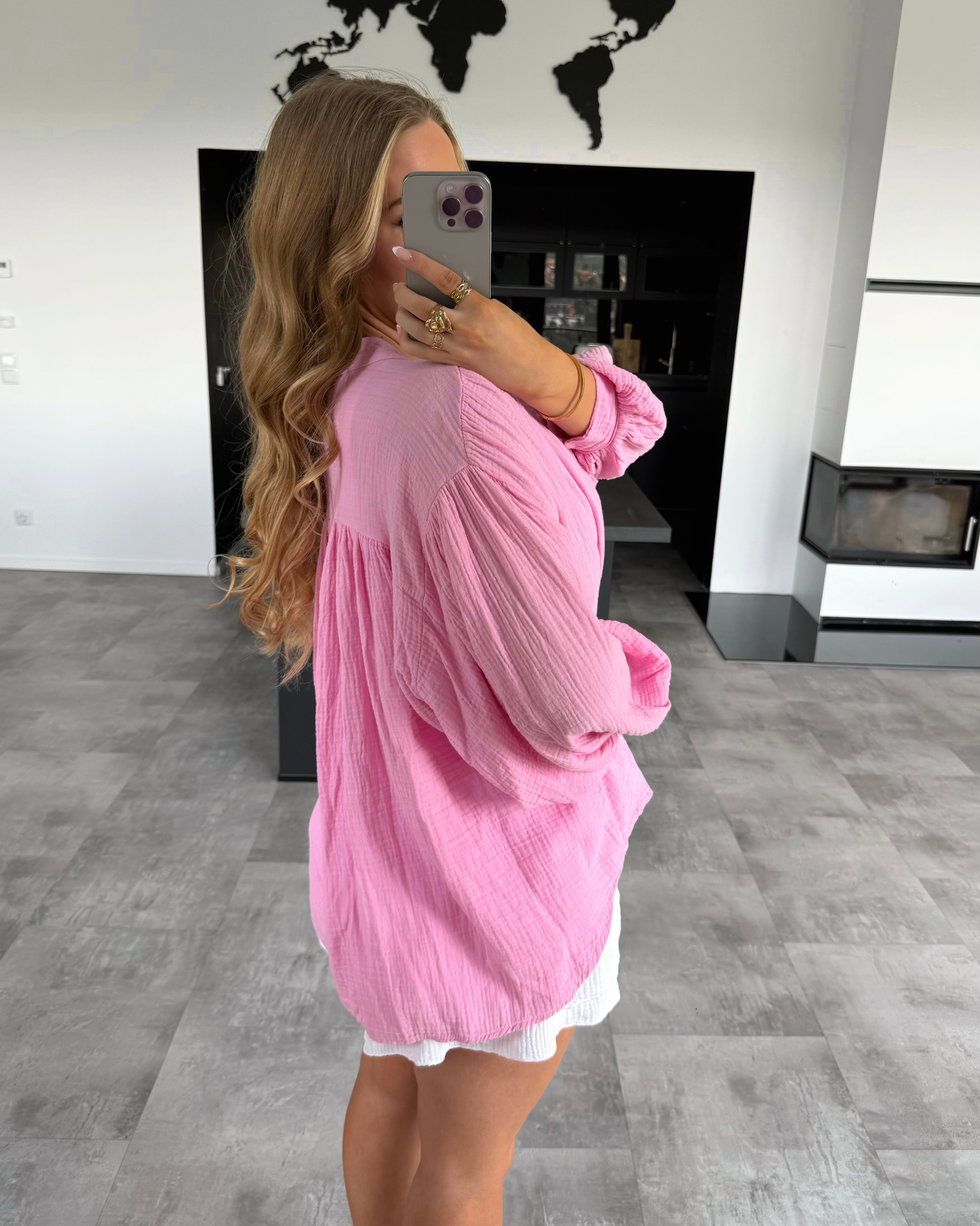 Musselin Bluse "Clara" Midi Bubblegum Rosa