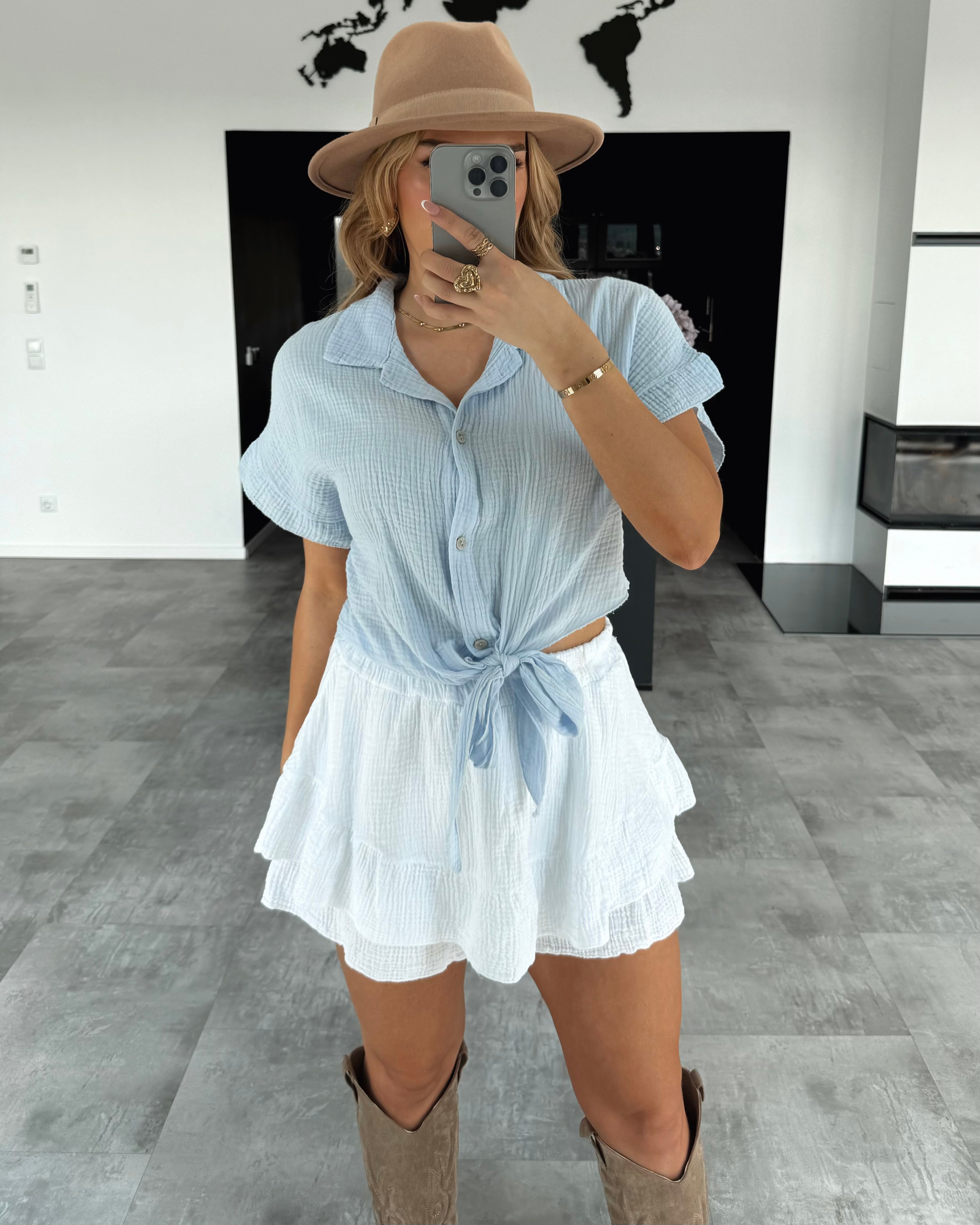 Musselin Knotenshirt "Lia" Hellblau