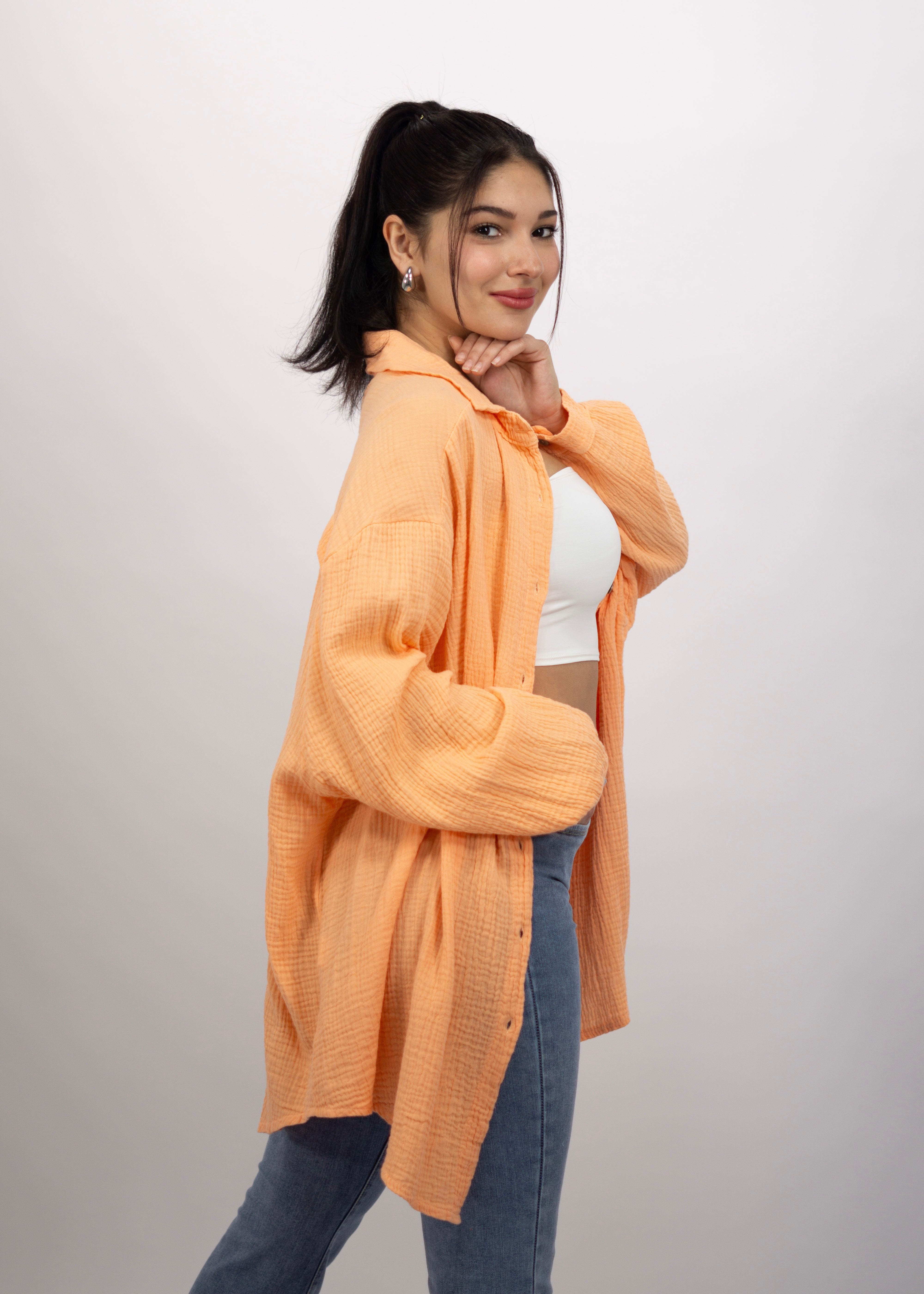 Musselin Bluse "Alissa" Lang Apricot