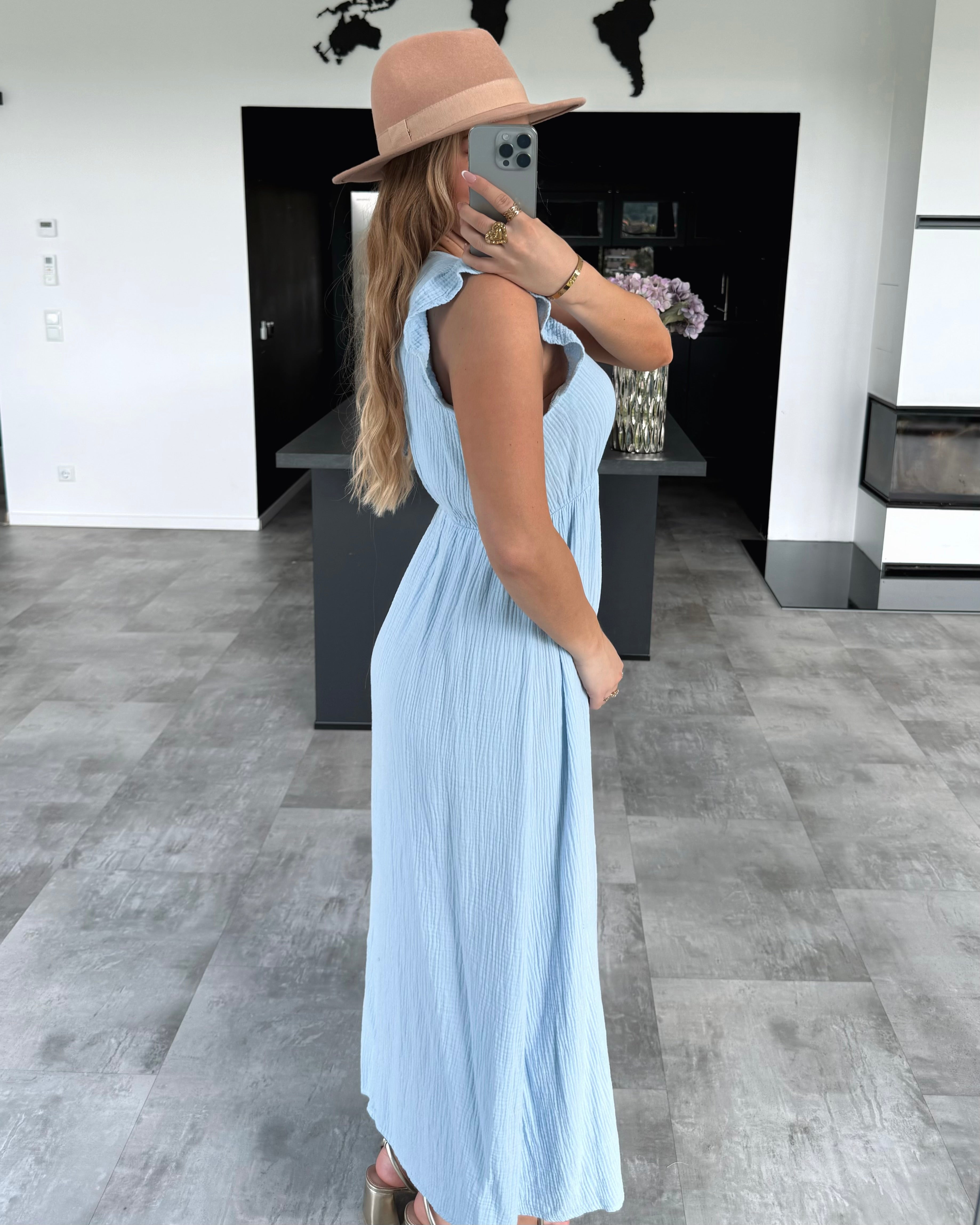 Musselin Kleid “Naya” Hellblau