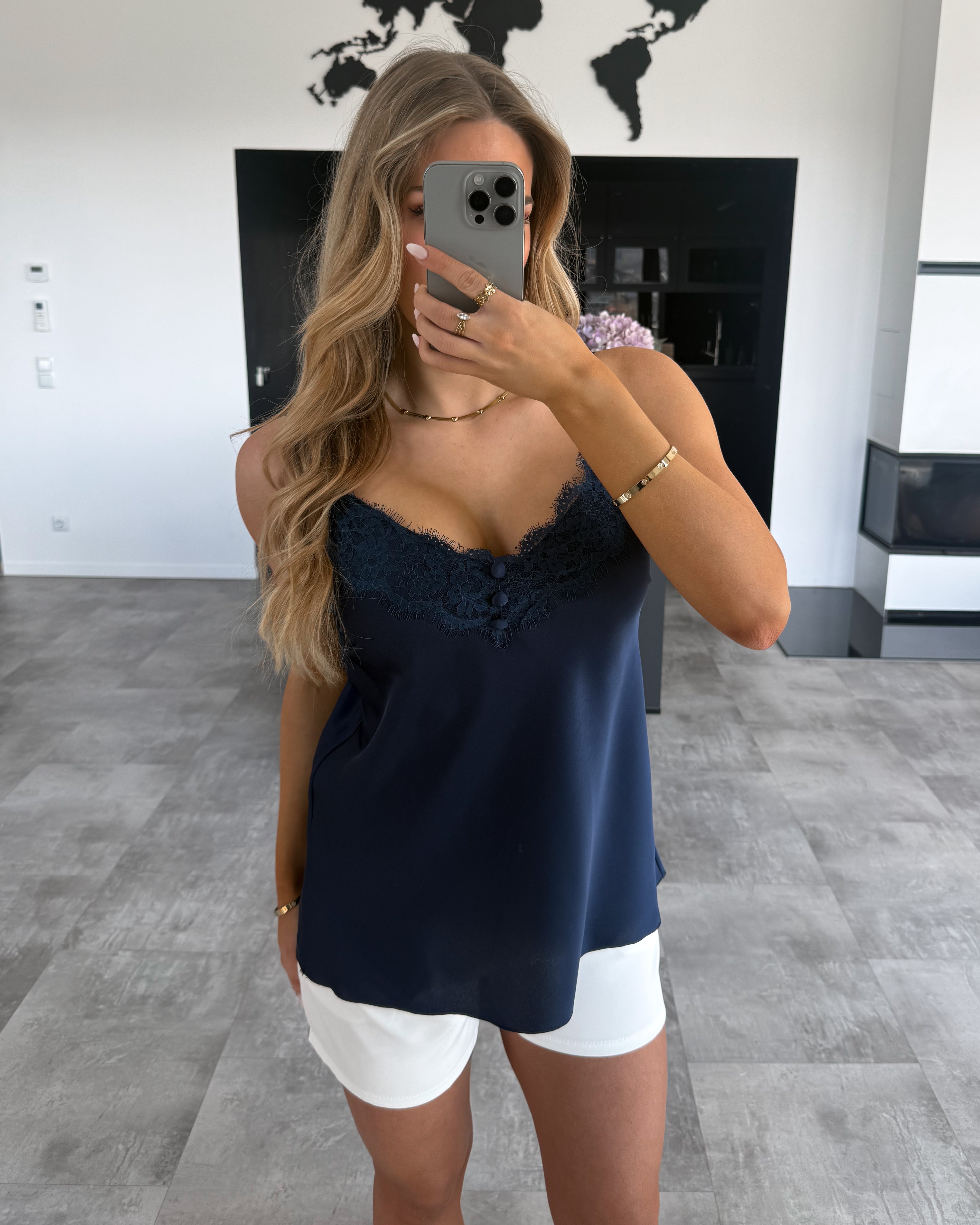 Spaghettiträger-Top "Malina" mit Spitze Navy