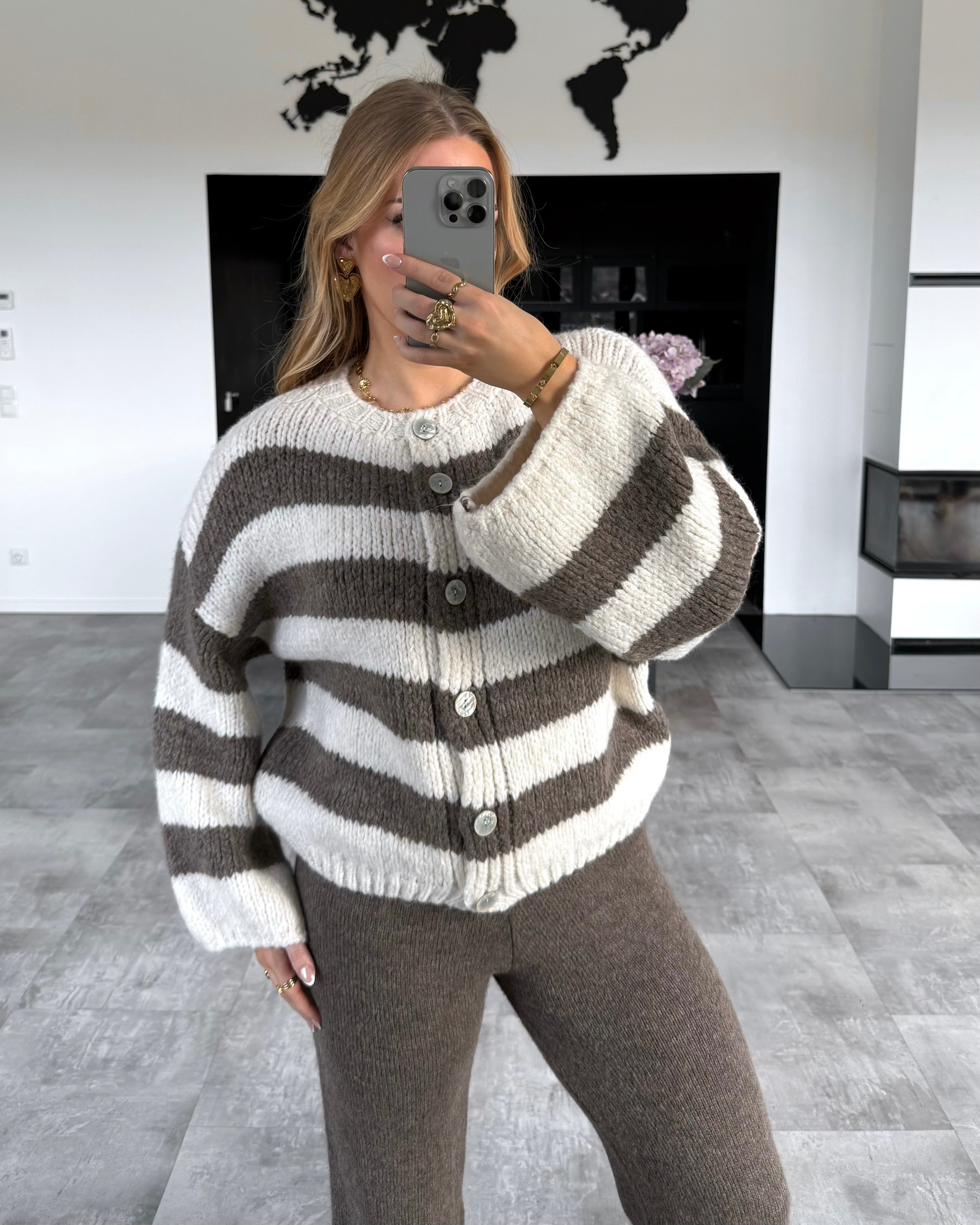 Cardigan "Marlow" Ecru-Hellbraun