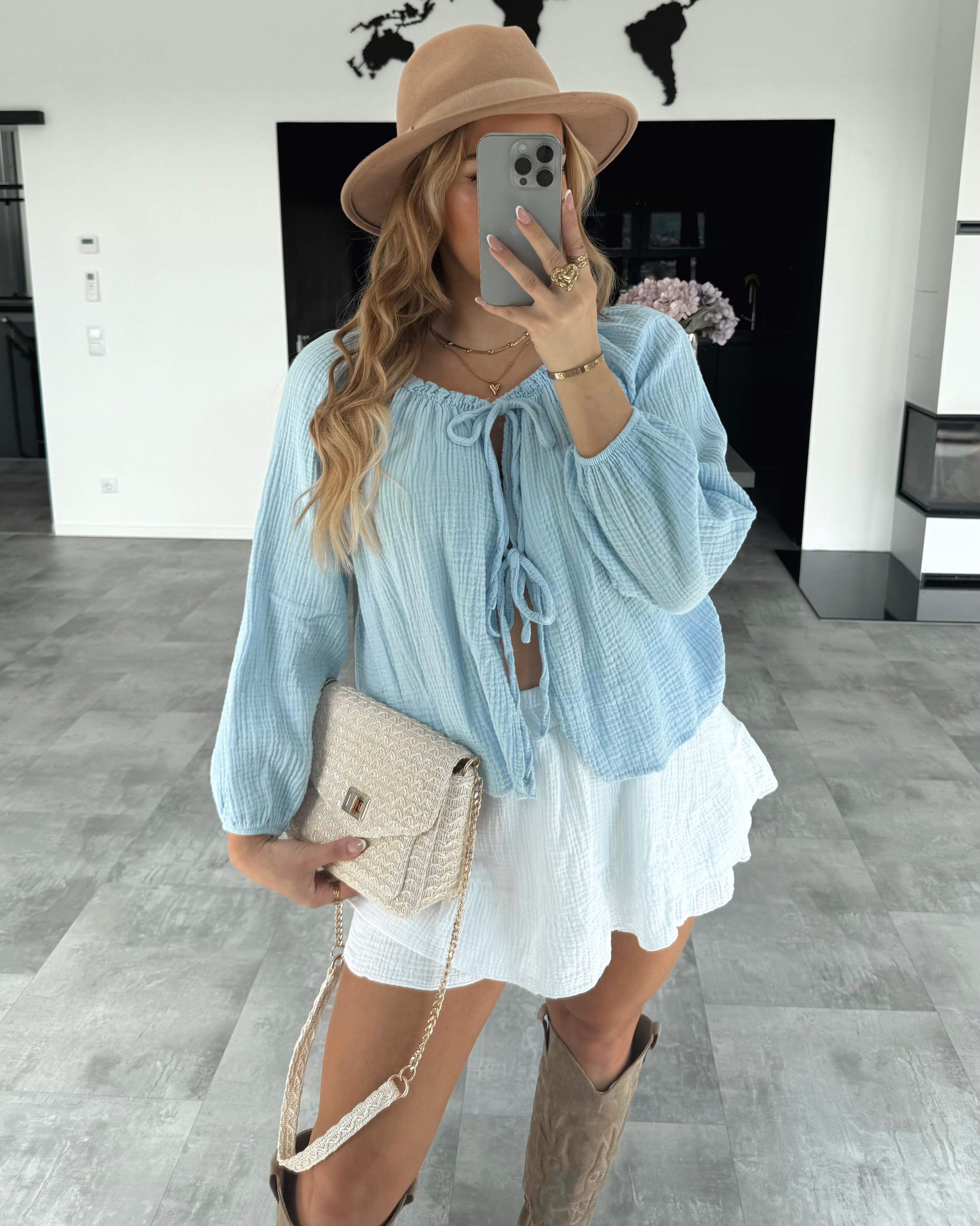 Musselin Knoten-Bluse "Kristin" Hellblau