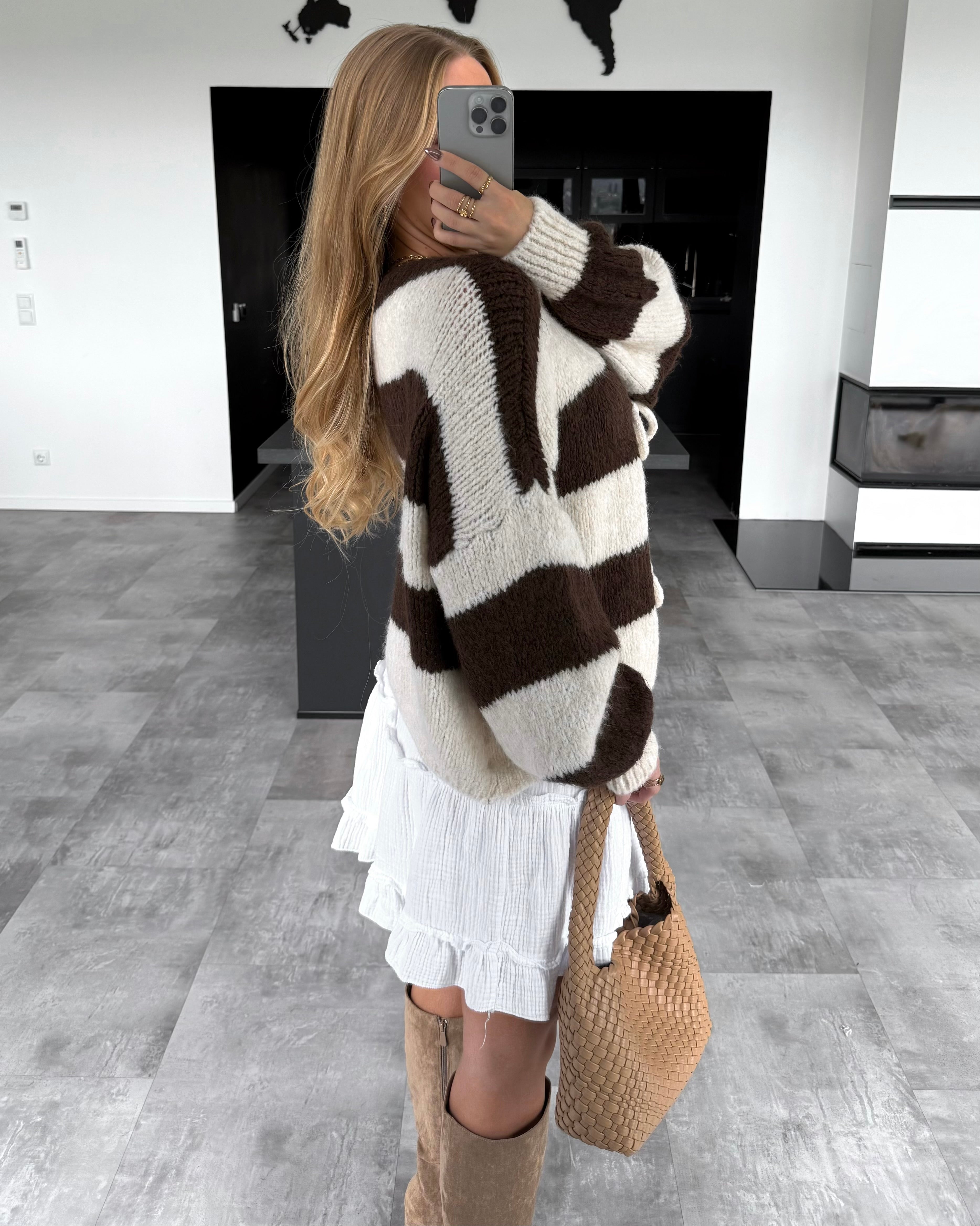 Knoten-Cardigan "Jolly" Braun-Ecru