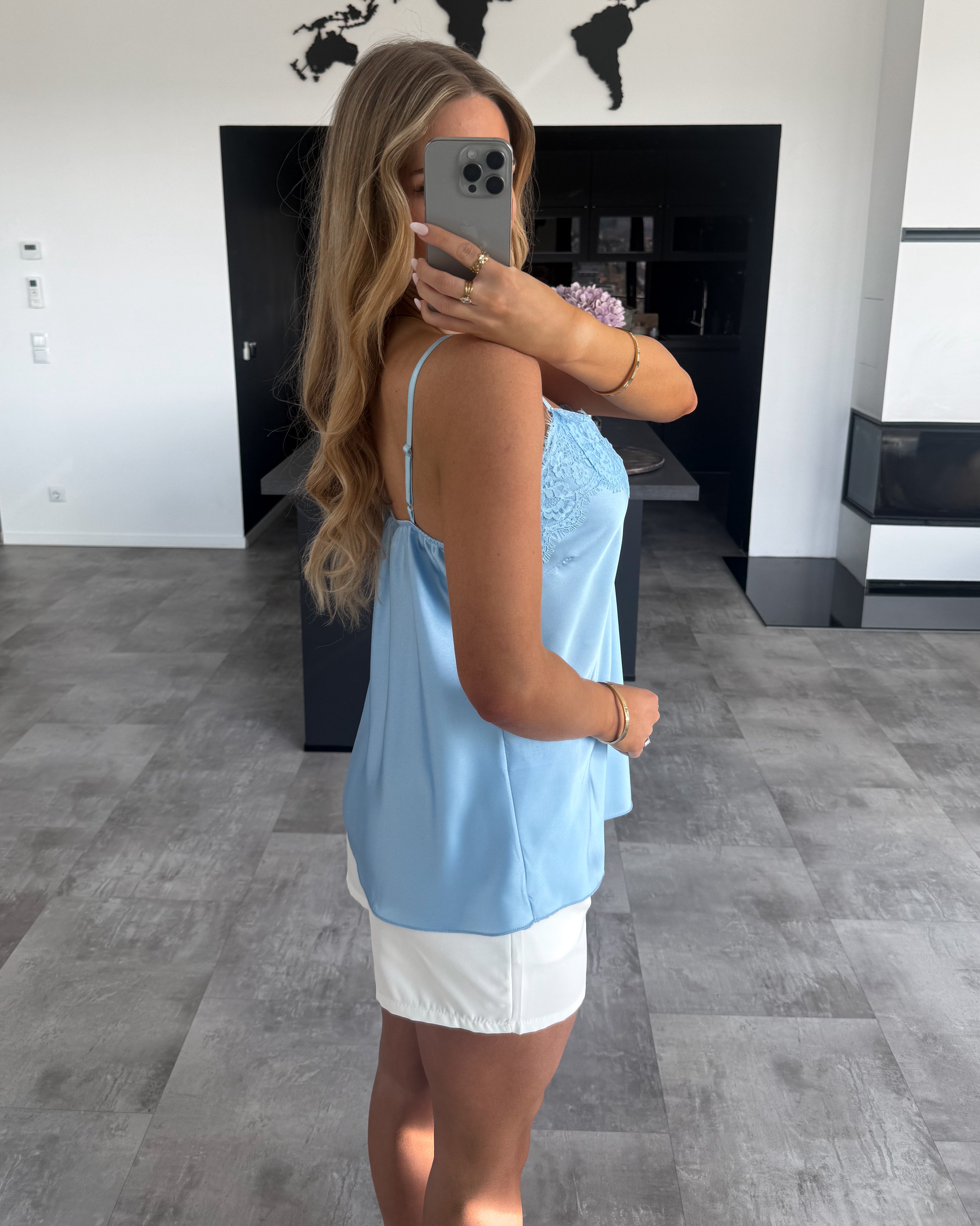 Spaghettiträger-Top "Malina" mit Spitze Hellblau