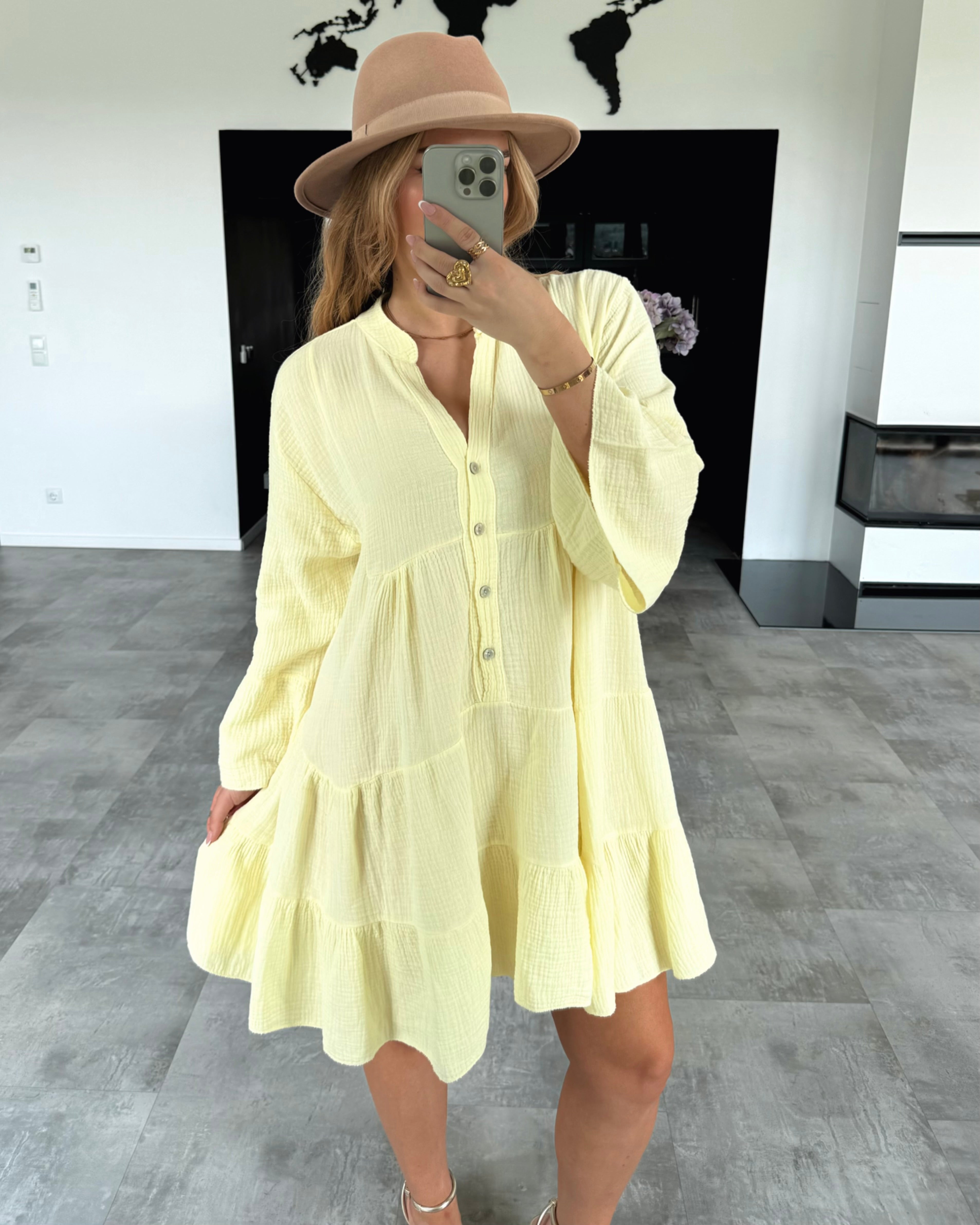 Musselin Kleid „Sofia“ Hellgelb