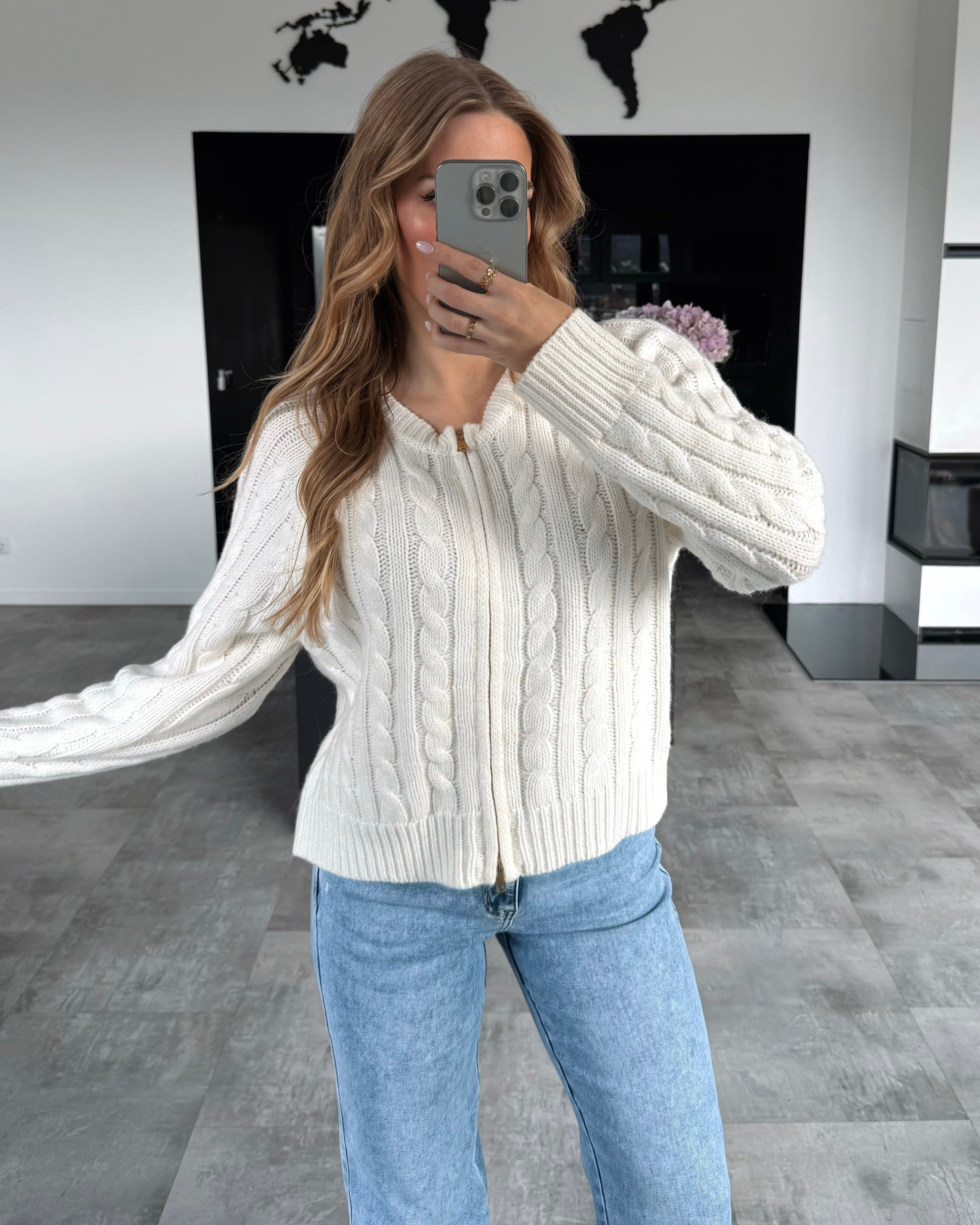 Zipper Strickjacke "Coraline" Ecru