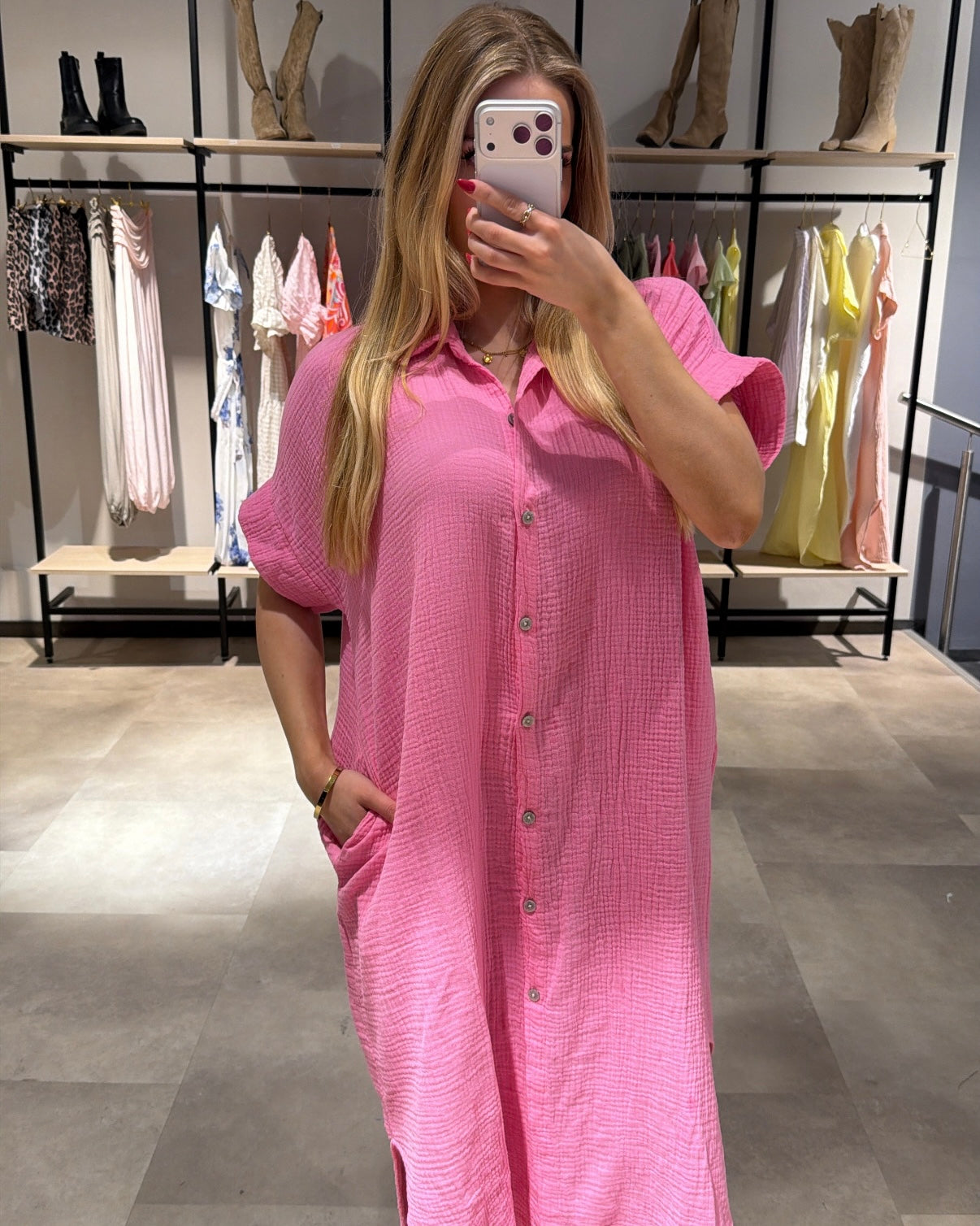 Musselin Kleid “Leana“ Bubblegum Rosa