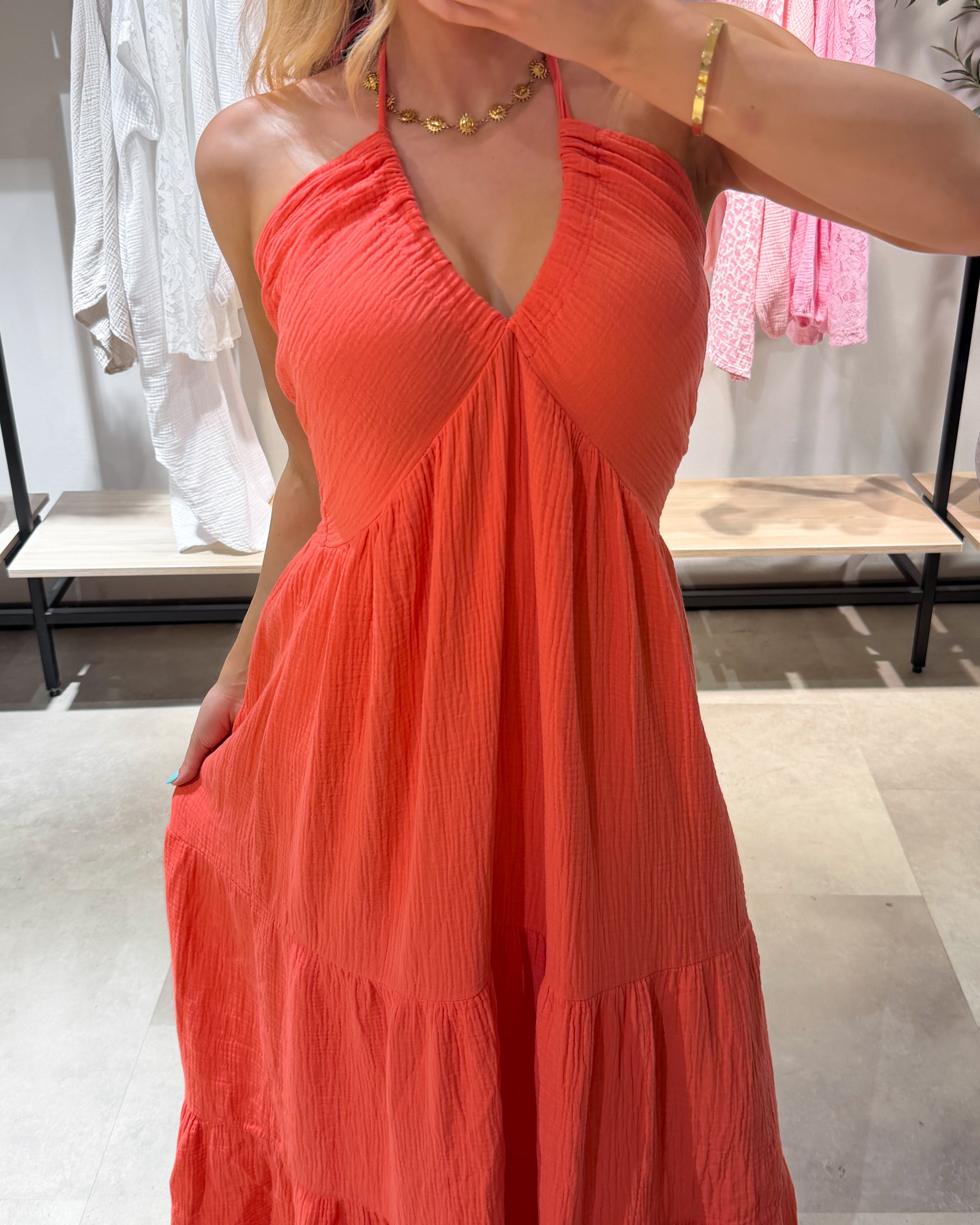 Musselin Maxikleid “Cara“ Koralle