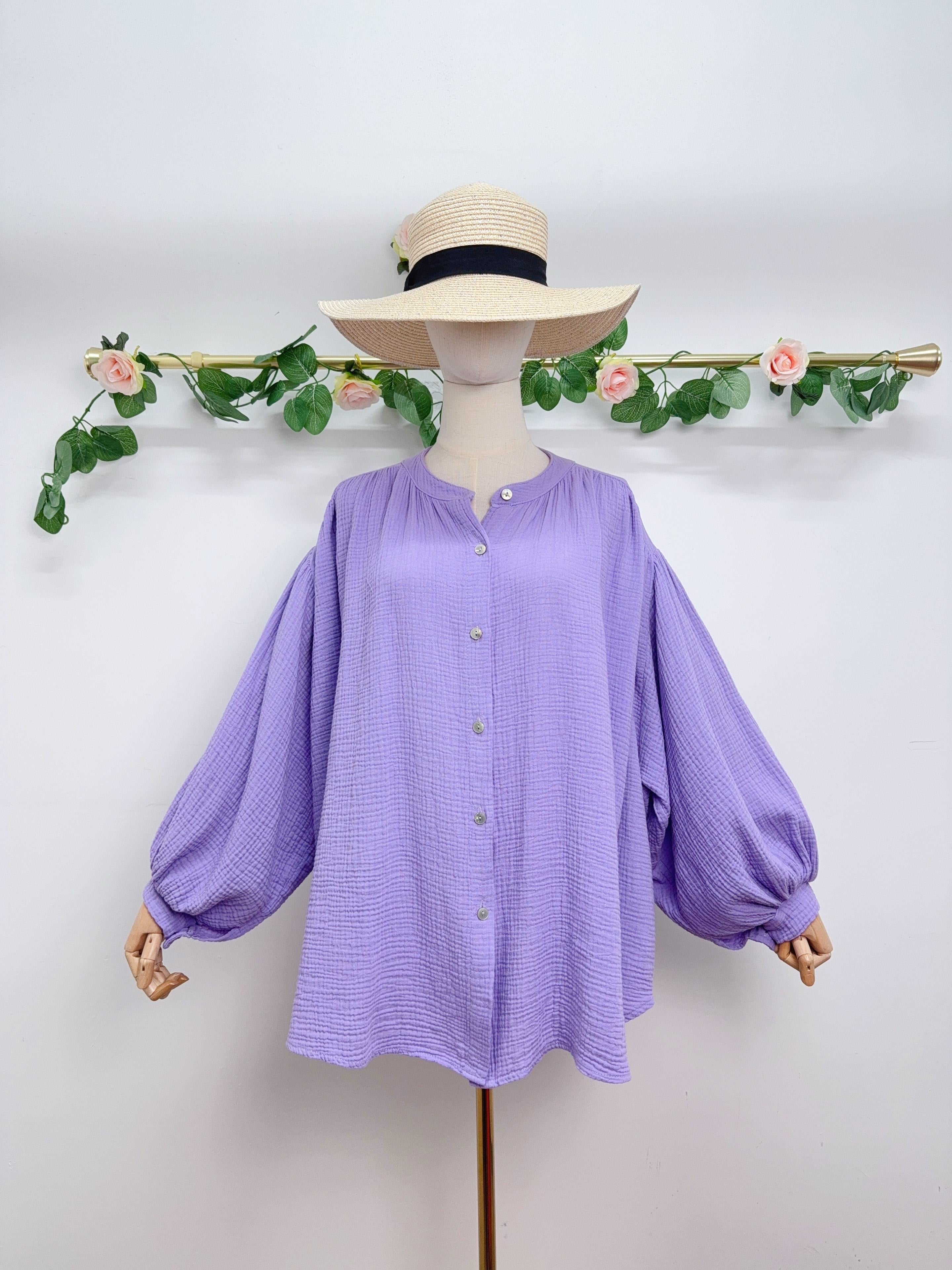 Musselin Bluse "Clara" Midi Flieder