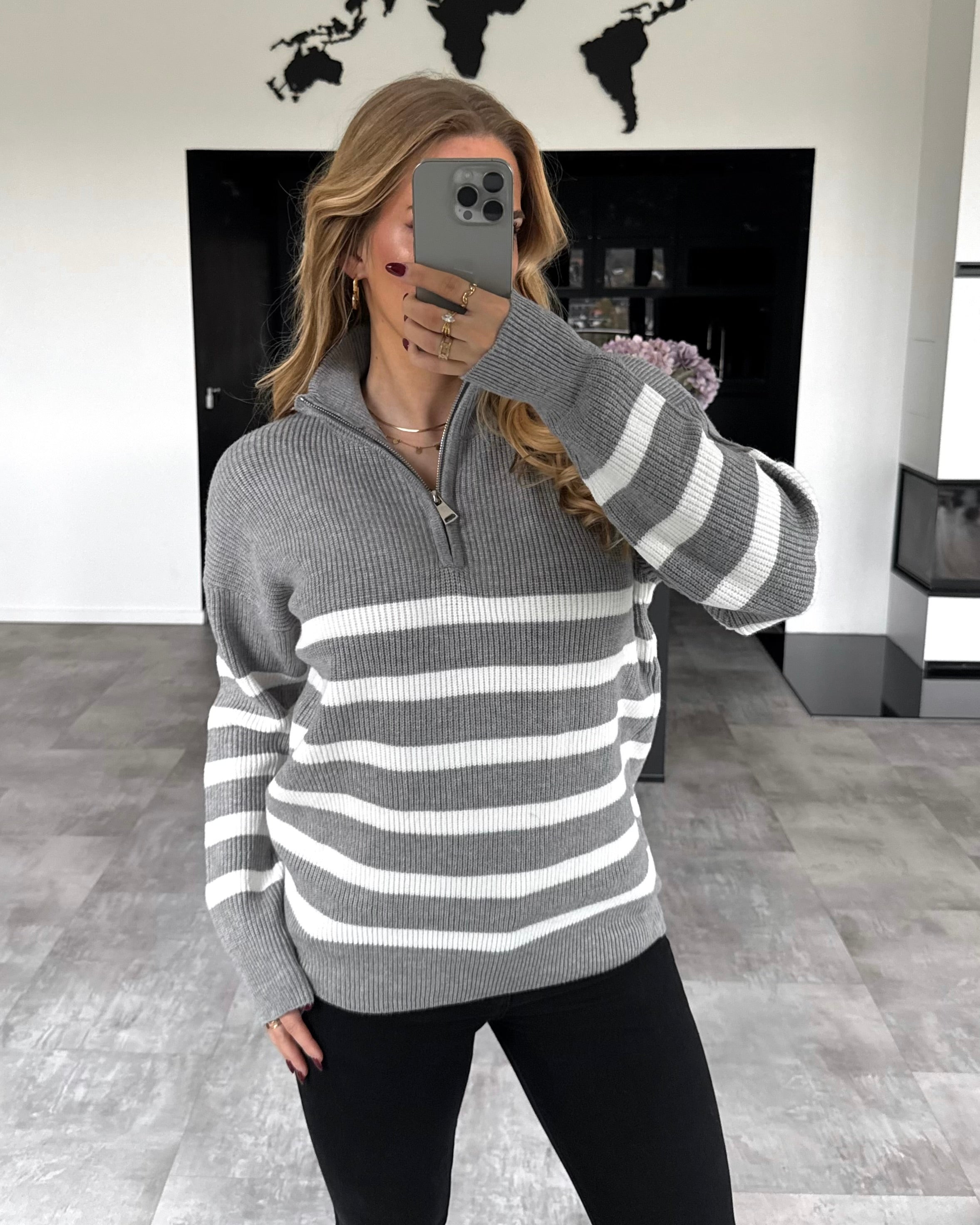 Pullover "Tori" Grau-Weiß