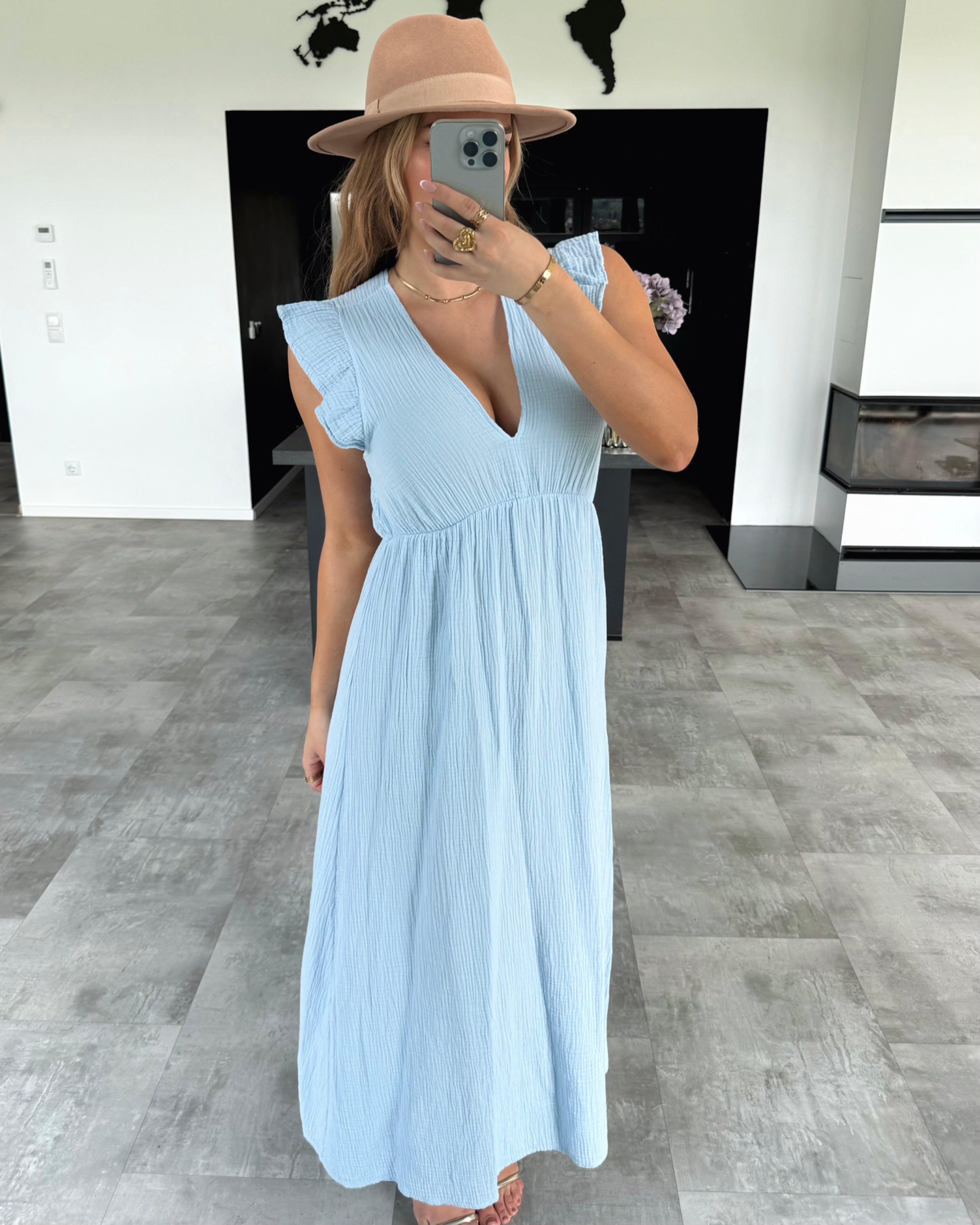 Musselin Kleid “Naya” Hellblau