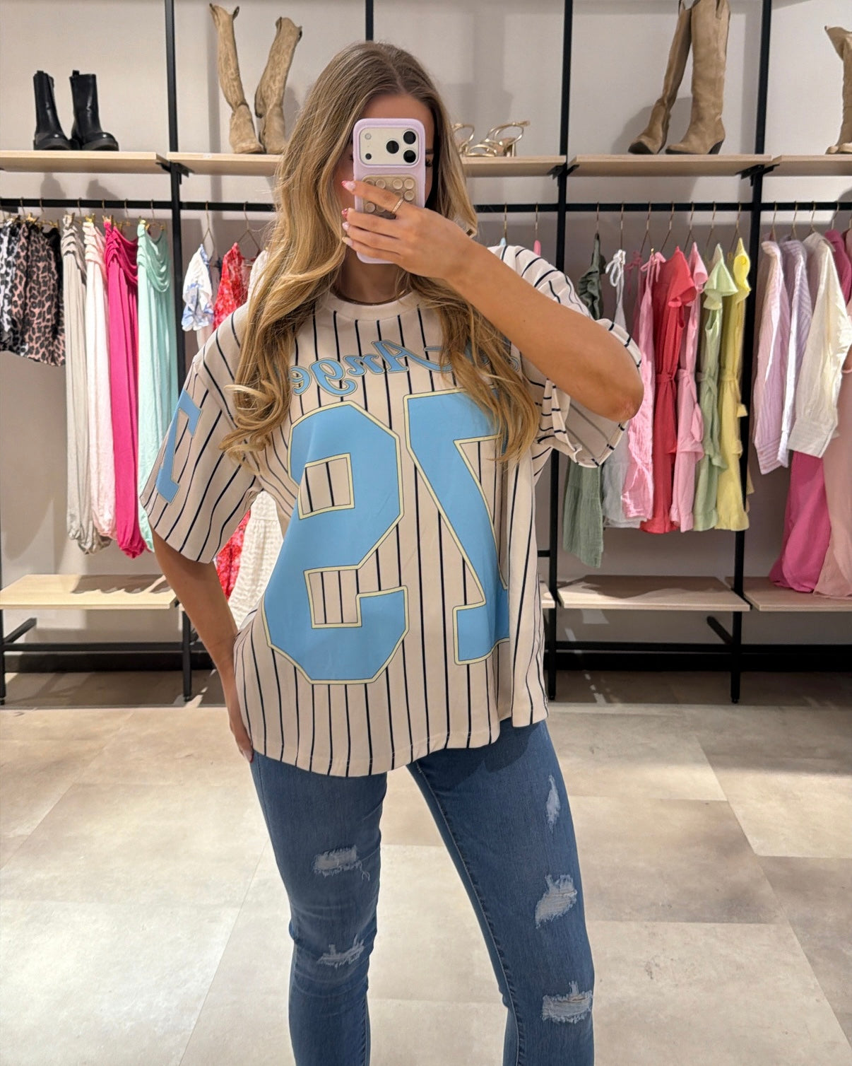T-Shirt "LA" Beige-Blau