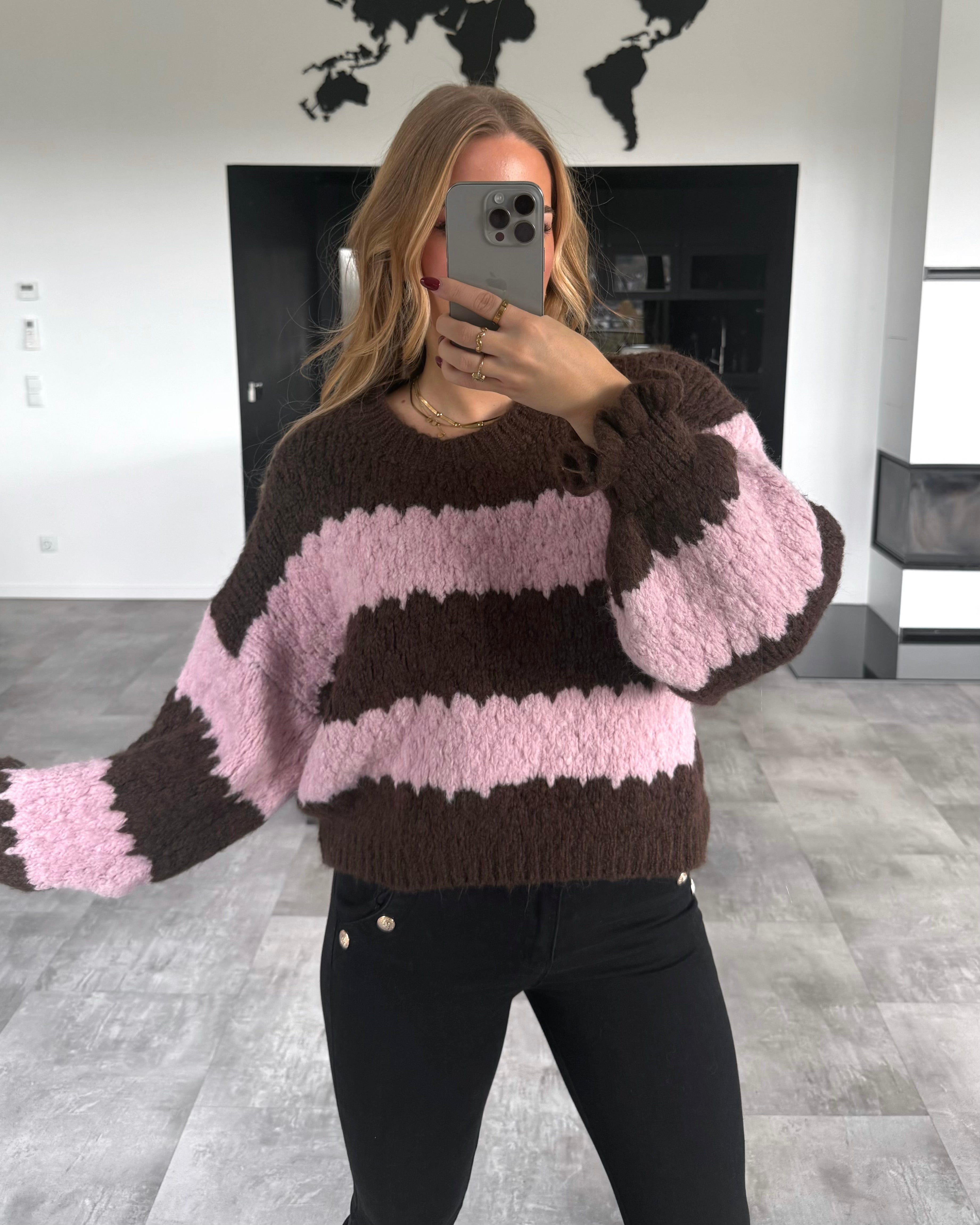 Pullover "Malena" Braun-Rosa