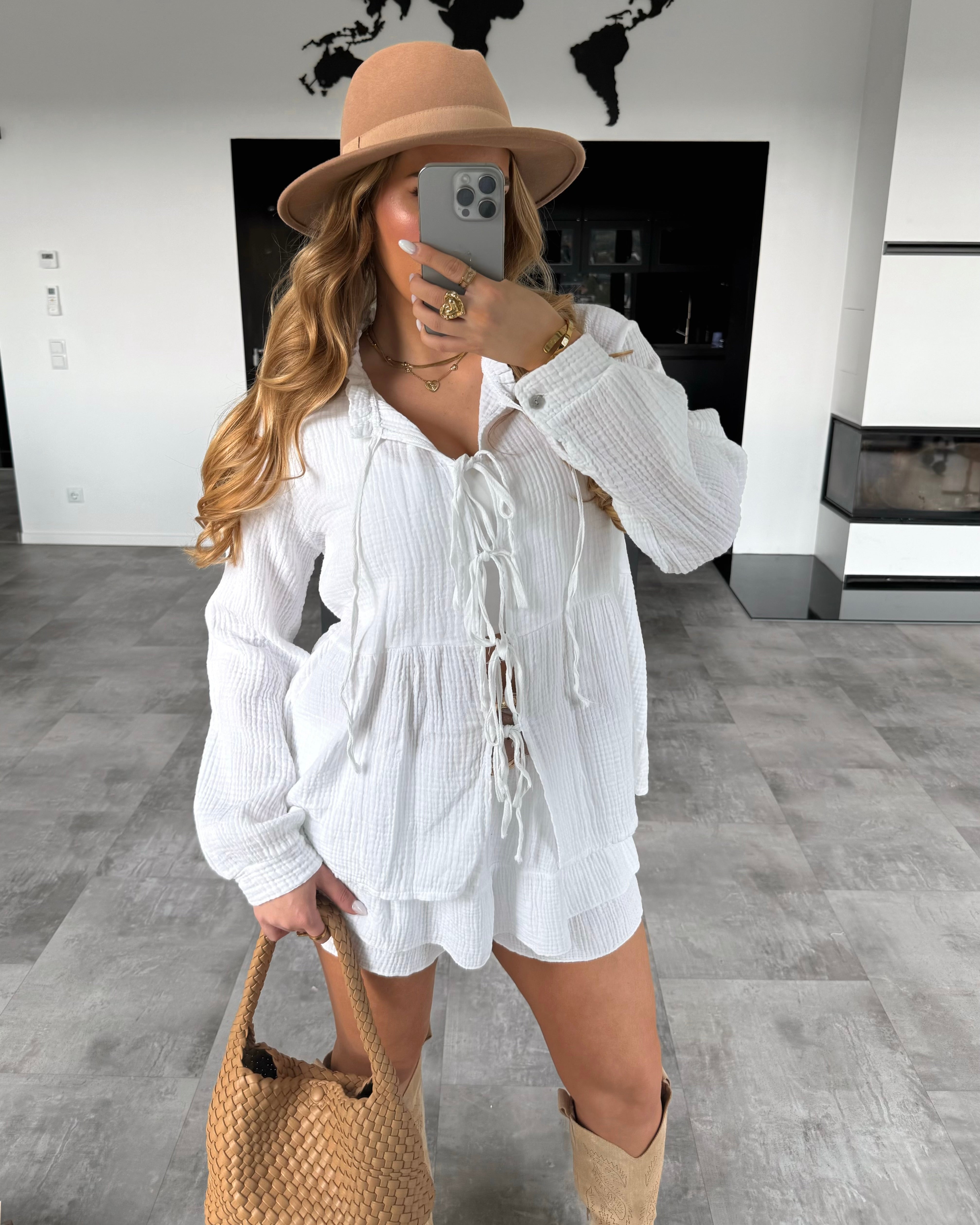 Musselin Knoten-Bluse "Lydia" Weiß