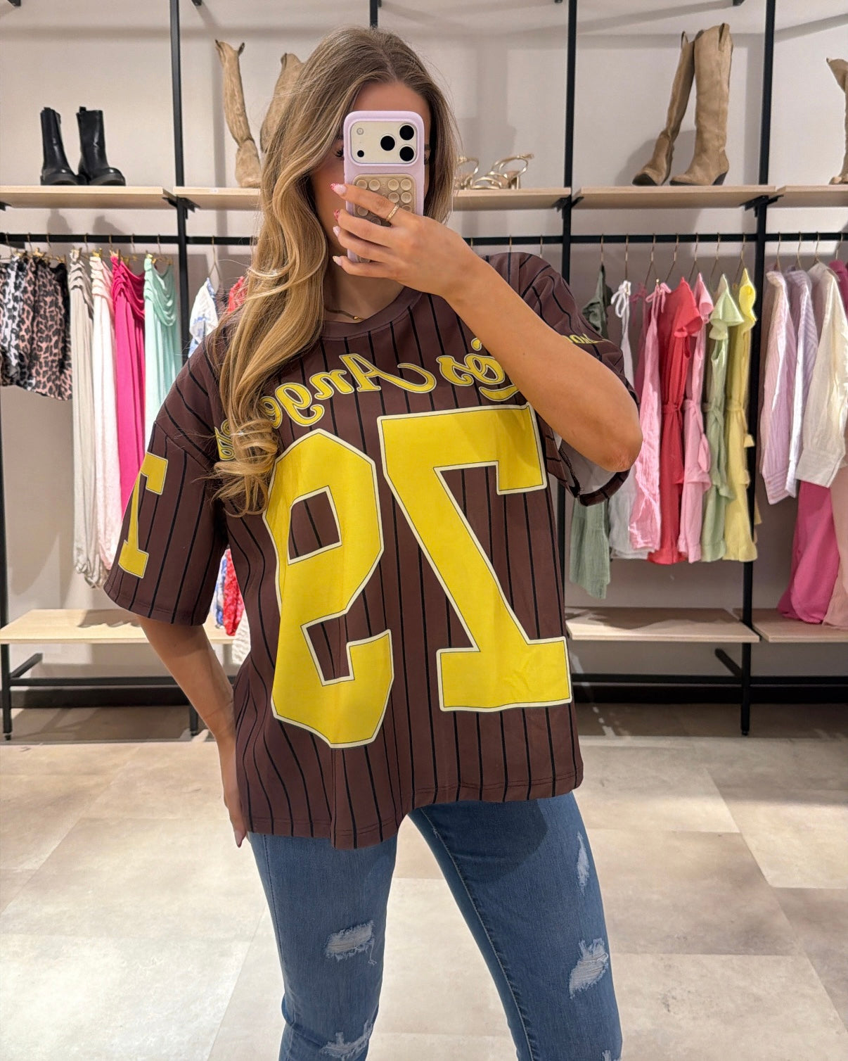 T-Shirt "LA" Chocolate-Gelb