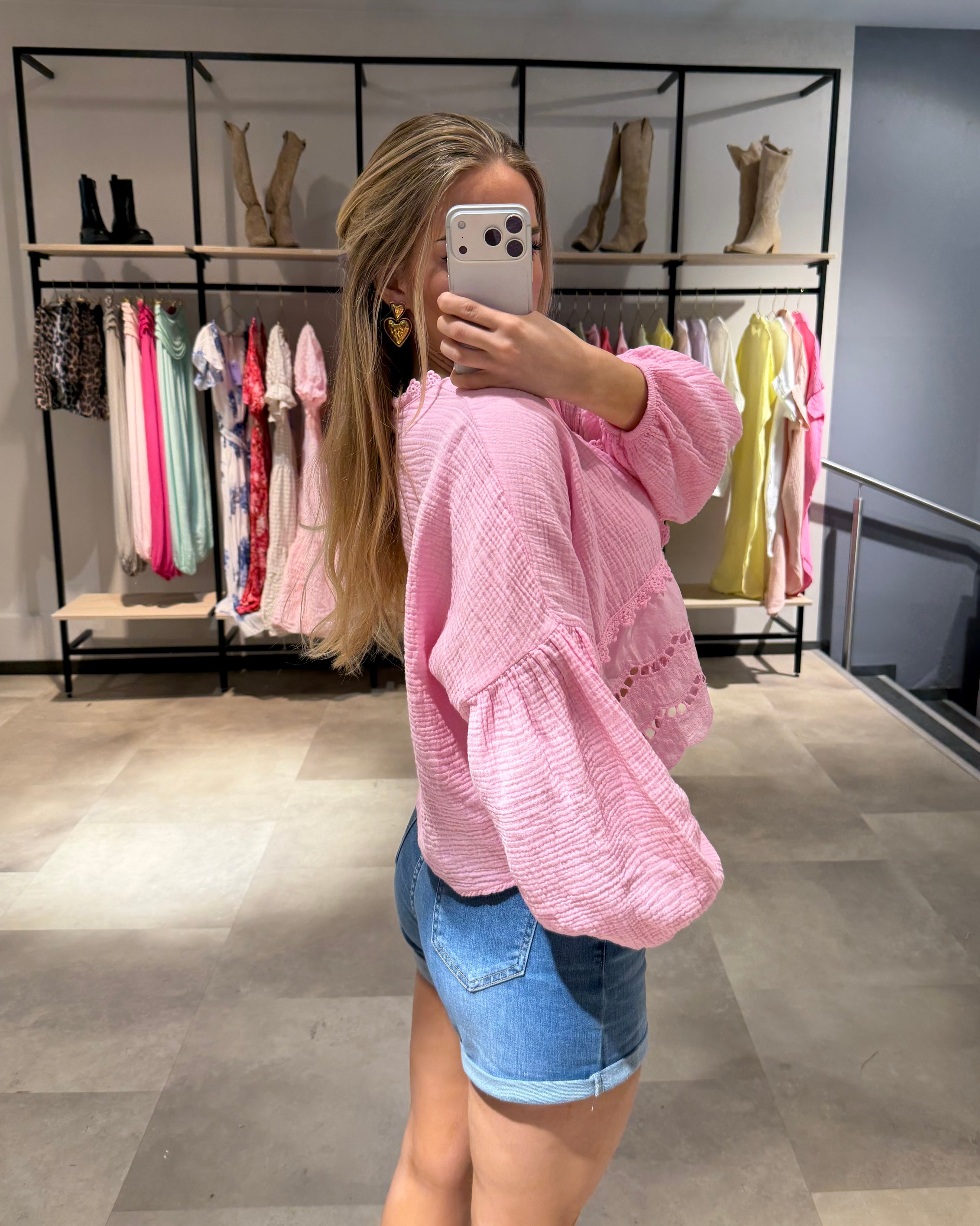 Musselin Knoten-Bluse "Emmi" Bubblegum Rosa