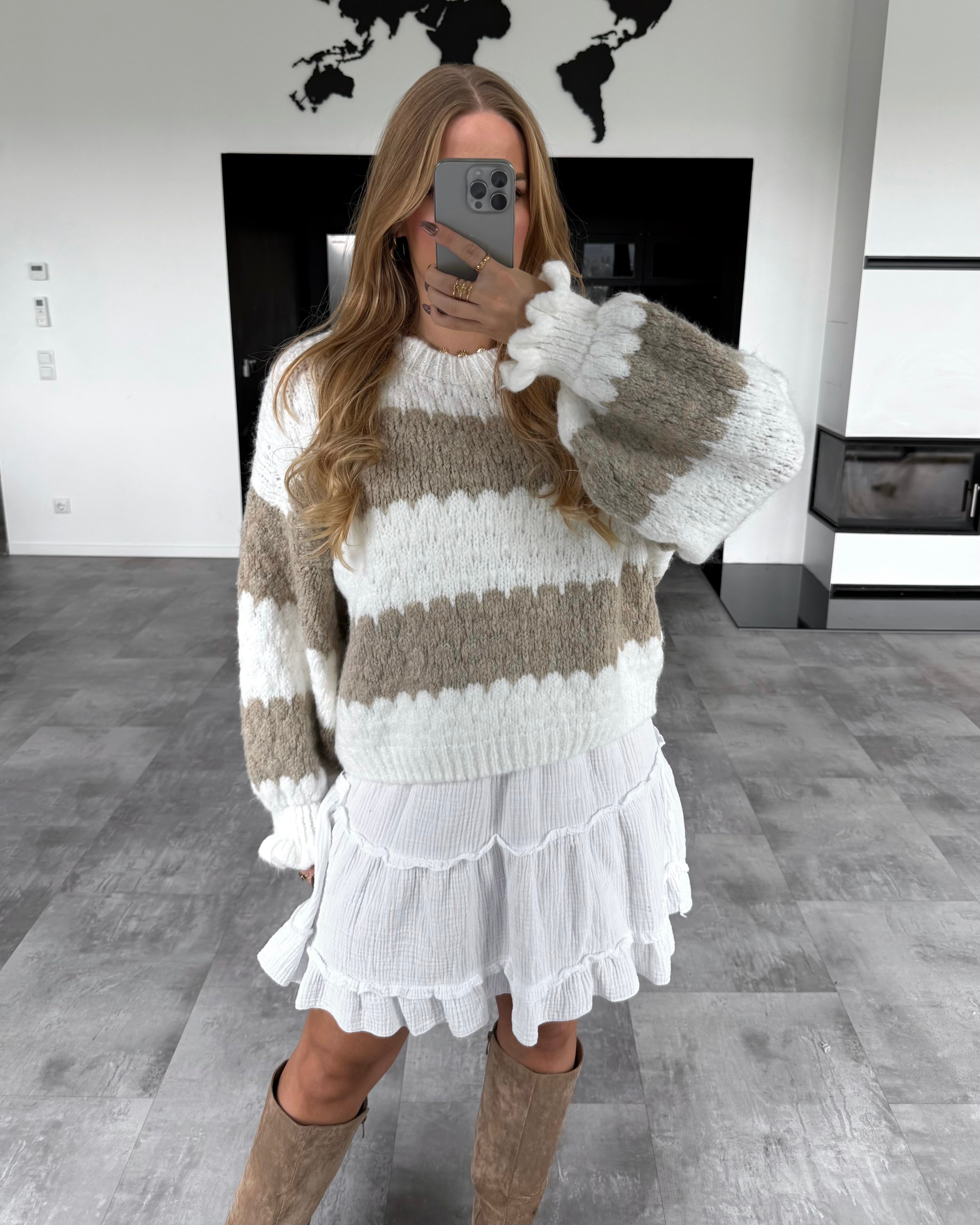 Pullover "Malena" Weiß-Taupe