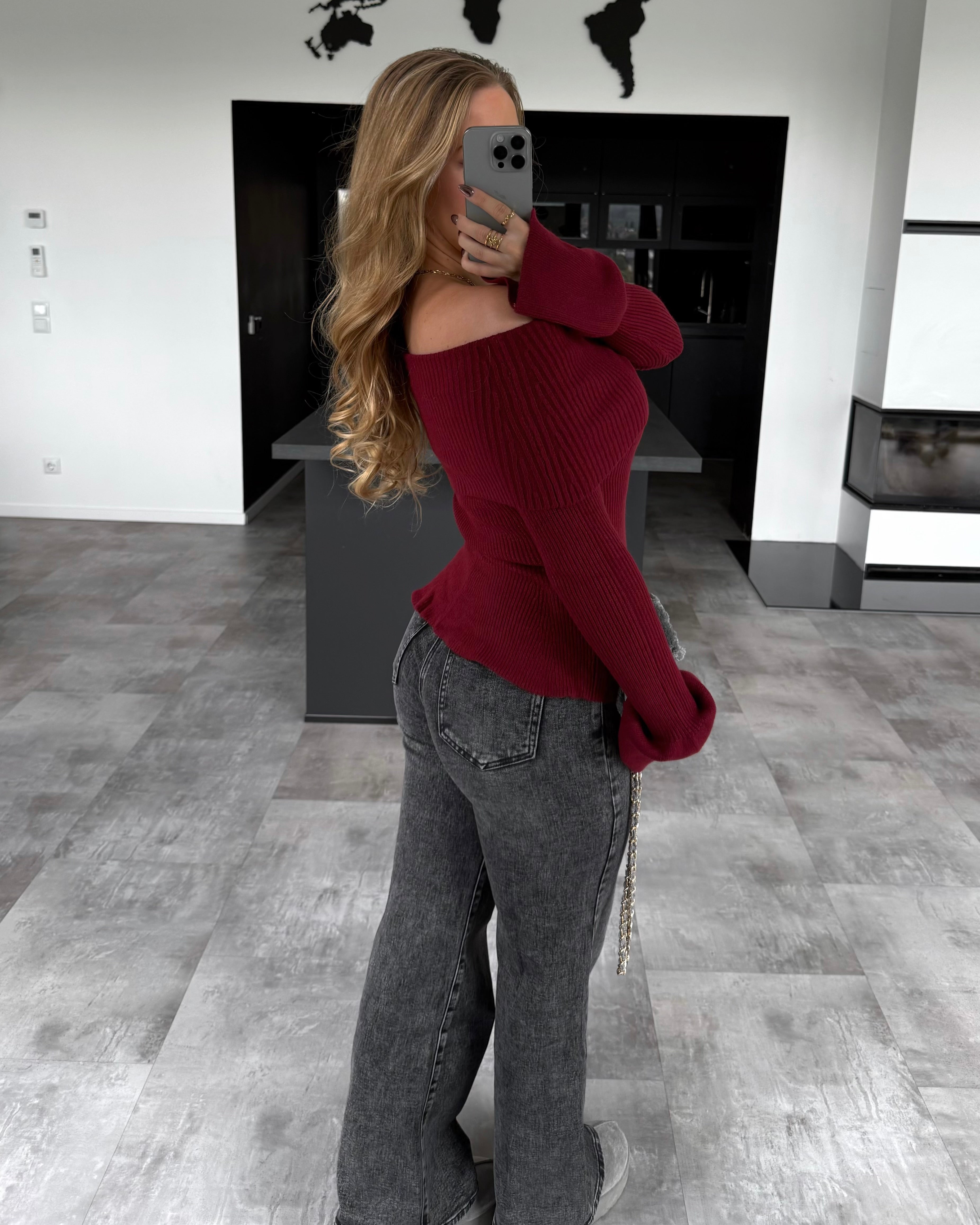 Off-Shoulder Pullover „Leighton“ Burgunder