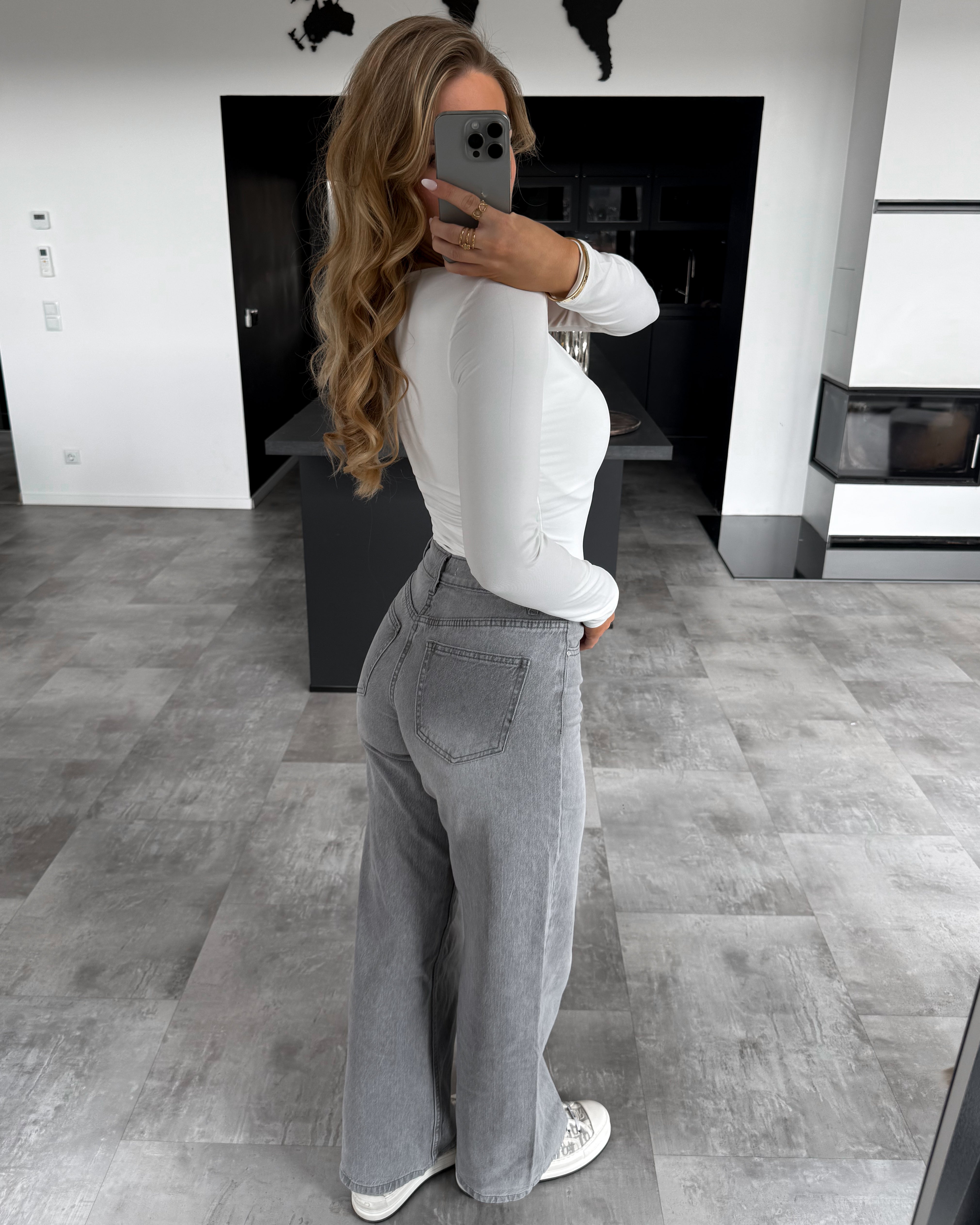 Wide Leg Jeans “Janessa“ Hellgrau