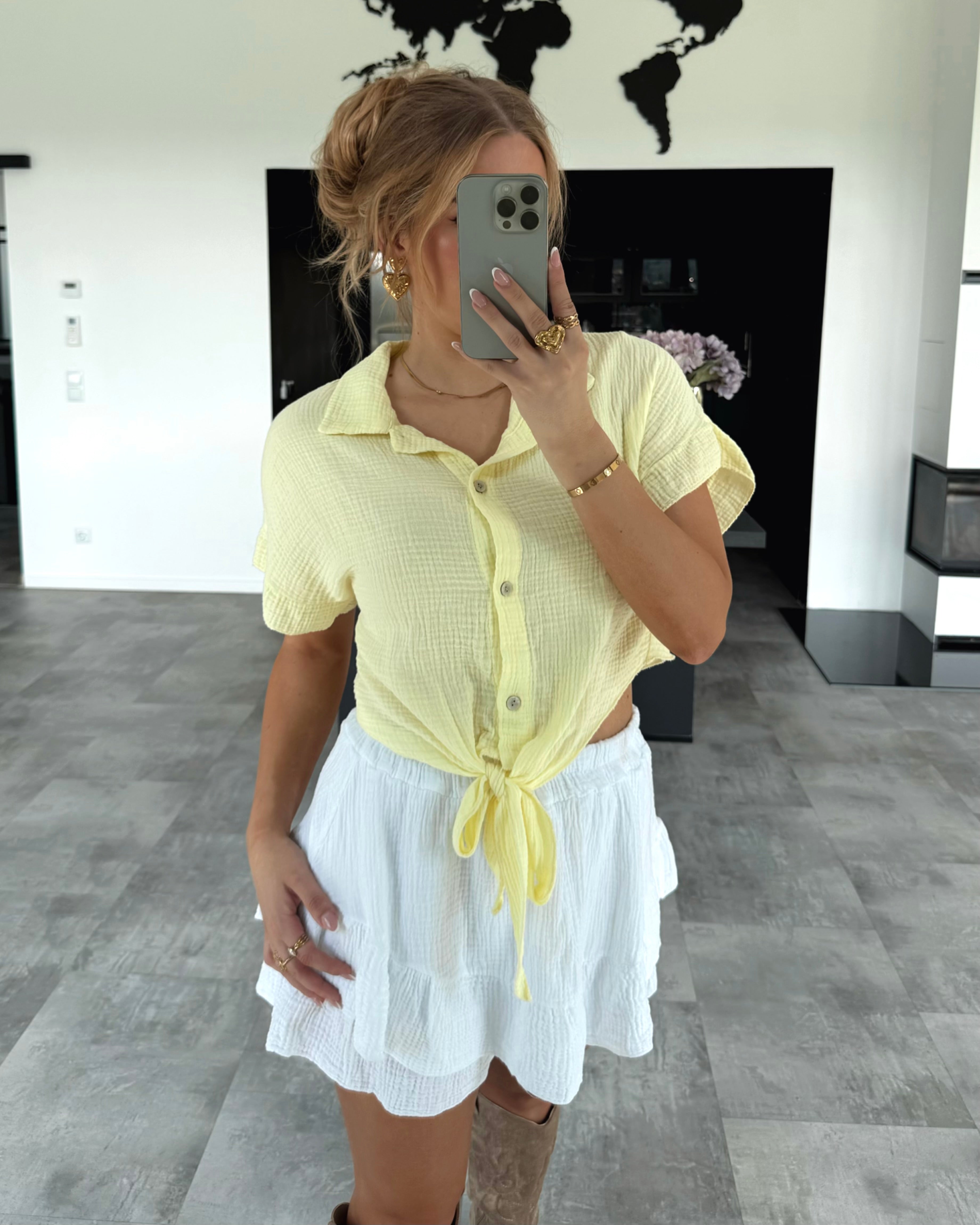 Musselin Knotenshirt "Lia" Hellgelb